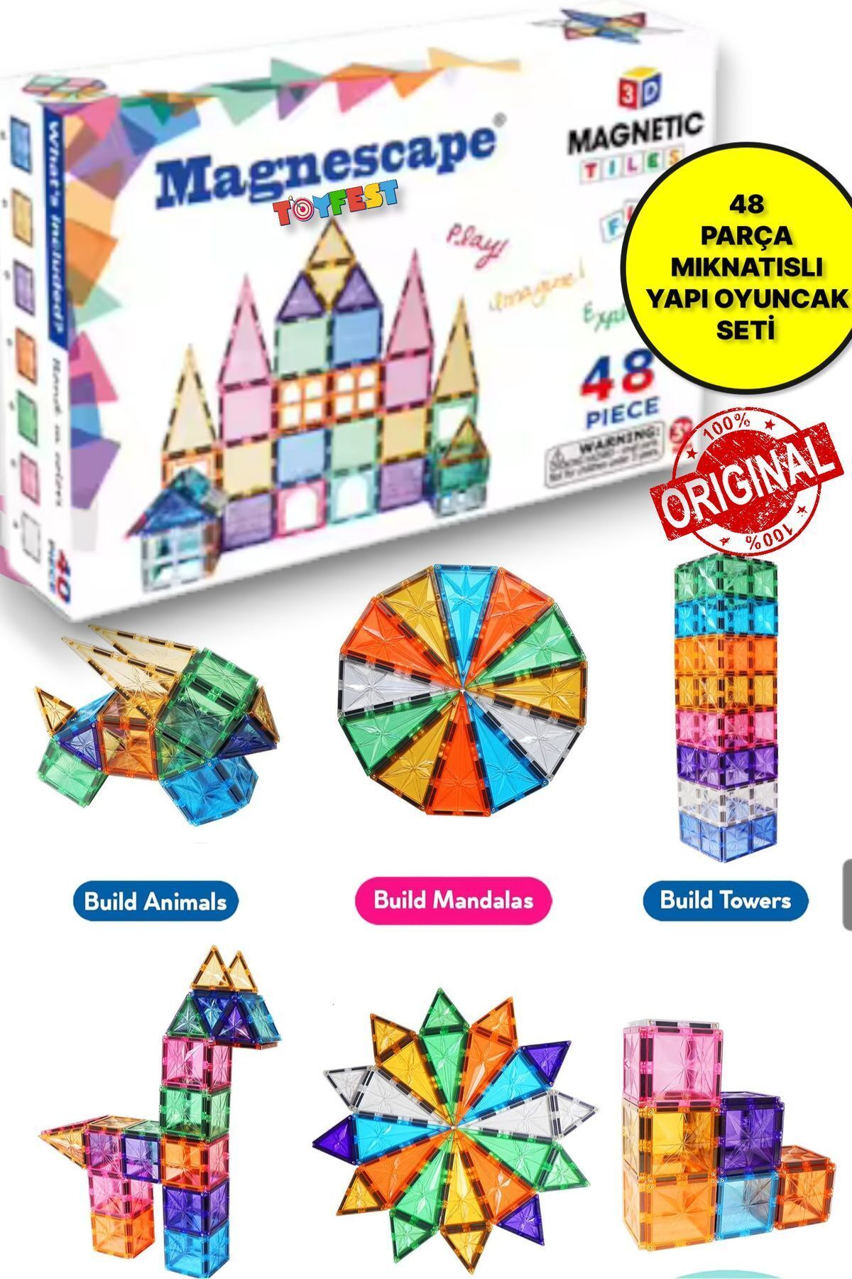 TOYFEST Magnescape Magnetic Tiles Mıknatıslı 3D Yapı Oyuncağı Seti