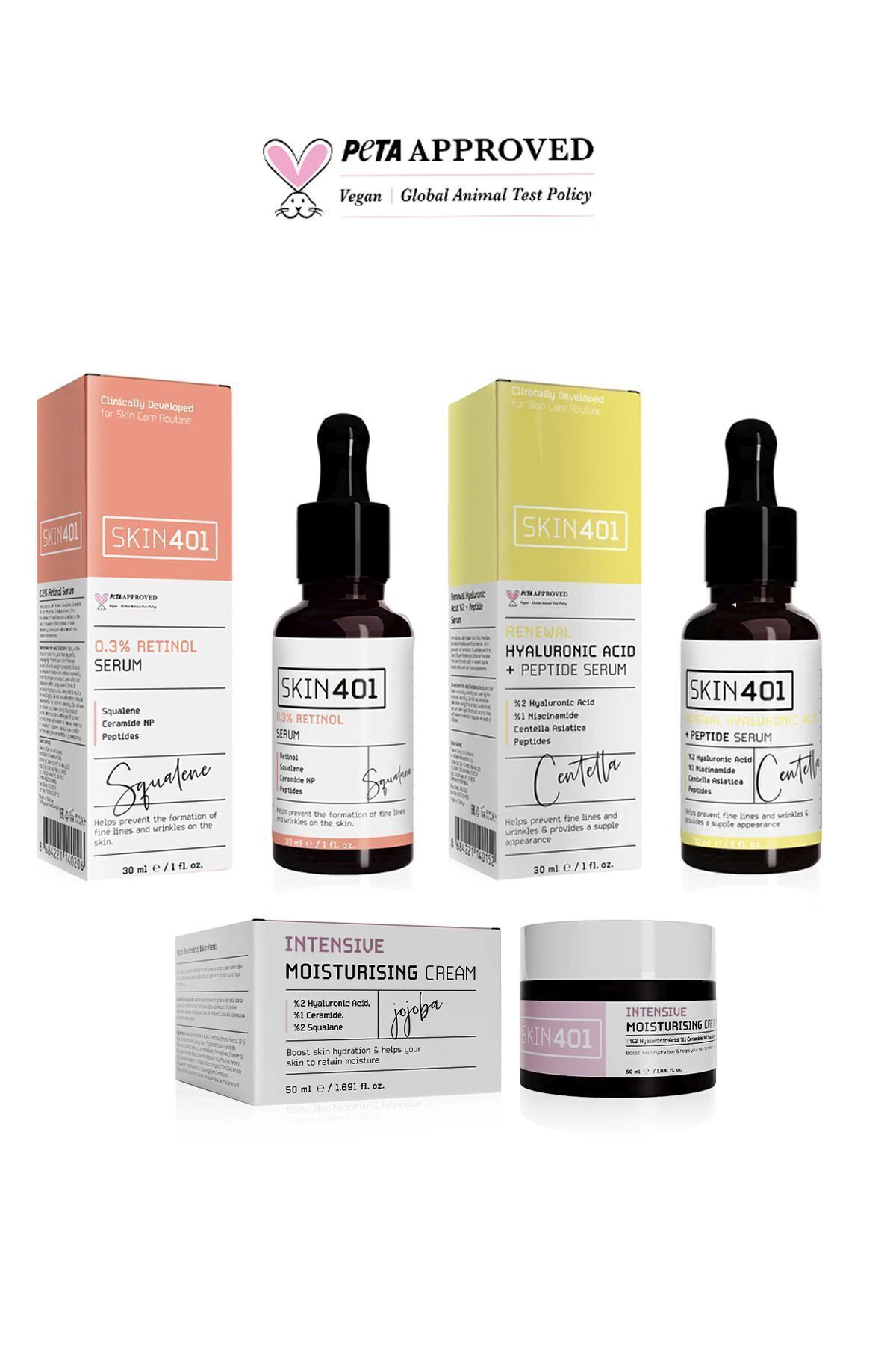Retinol Sandviç Metodu Bakım Rutini (%0.3 Retinol, Hyalüronik Asit + Peptit ve Yoğun Nemlendirici) — Skin401-135 — تصویر 2 از 3