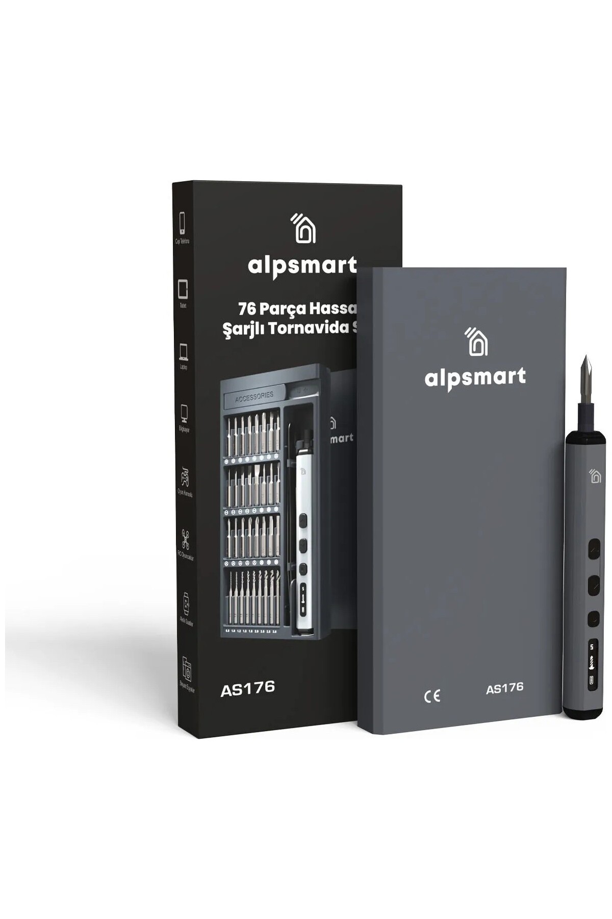 ALPSMART AS176 Hassas Şarjlı 76 Parça Tornavida Vidalama ve Delme