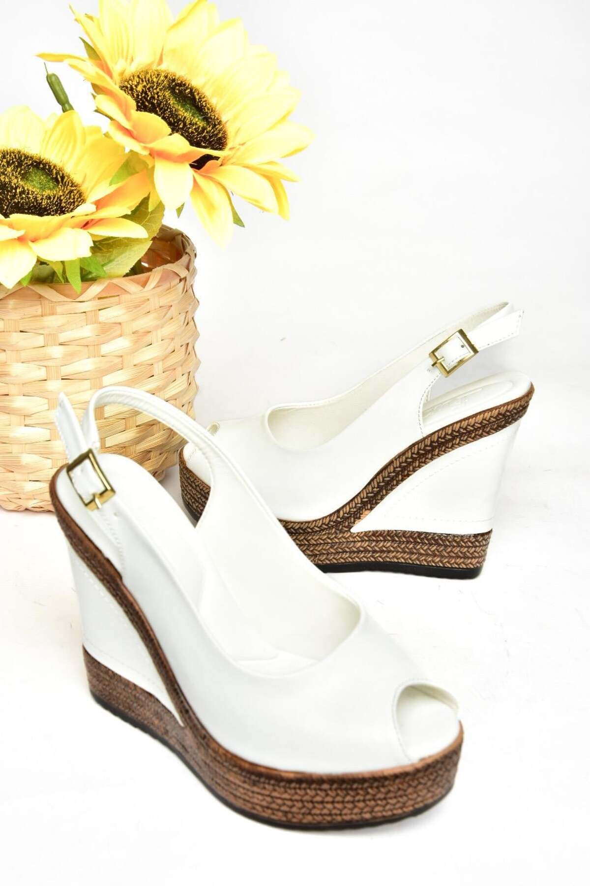 Fox Shoes Beyaz Kadın Dolgu Topuklu Ayakkabı 9674070803 görsel 7
