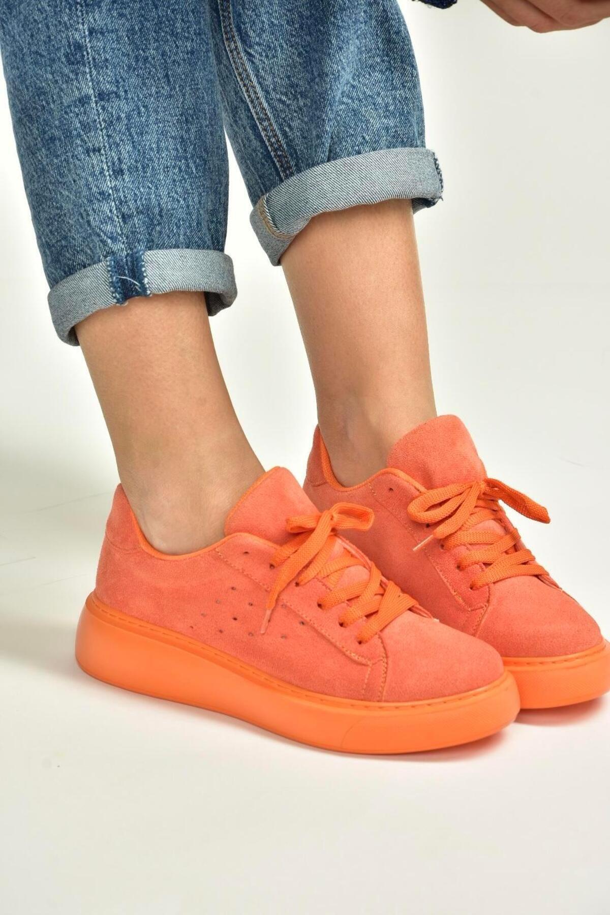 Fox Shoes P602045002 Turuncu Süet Kadın Spor Ayakkabı Sneakers görsel 2