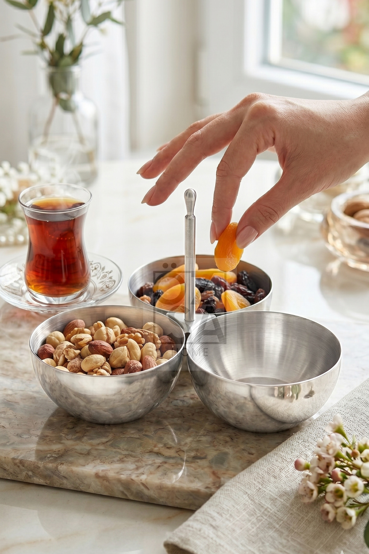 3-Piece Snack Bowl Stainless Steel Shiny Nuts Jam Bowl Café Restaurant Snack Bowl with Metal Handle