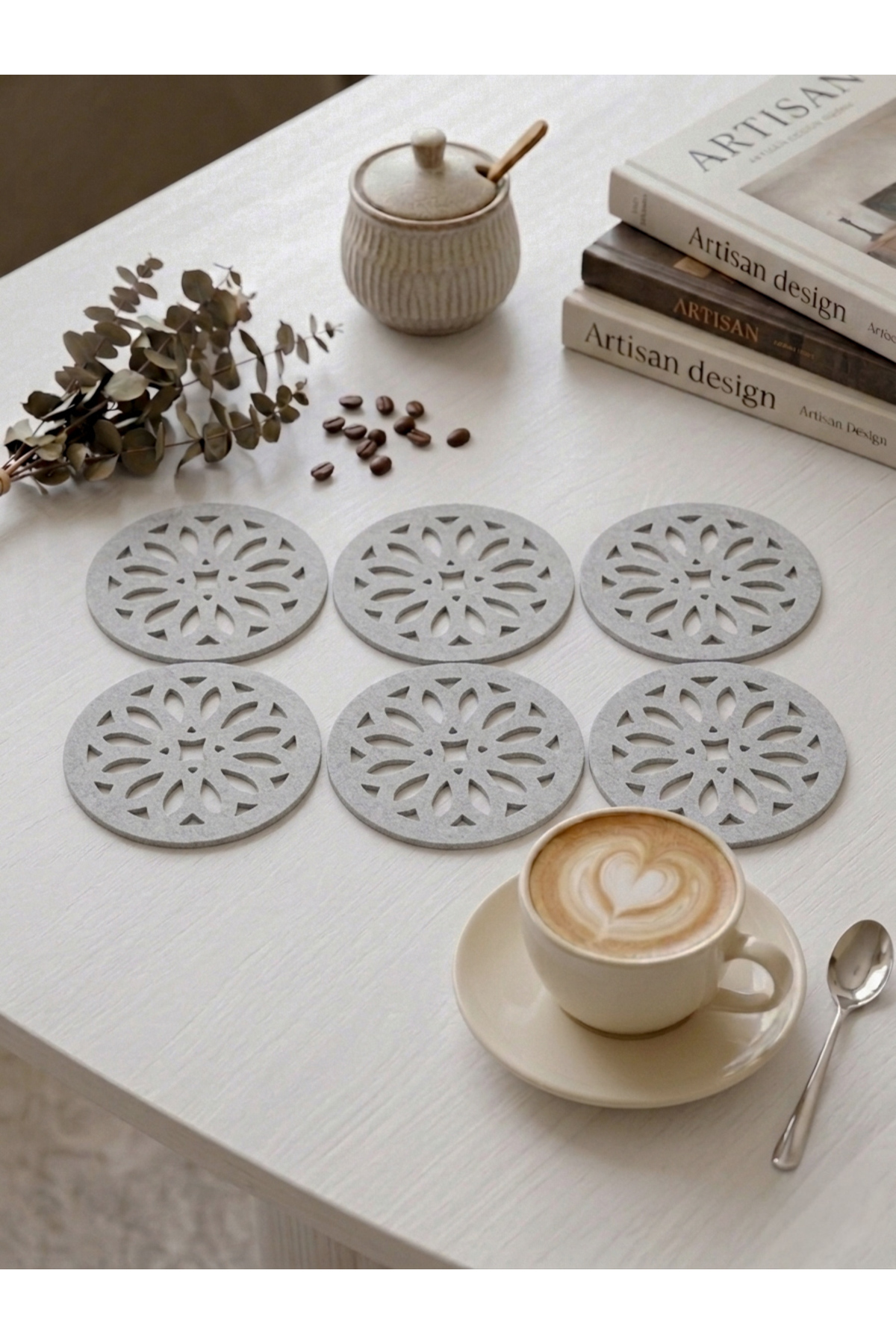 Stone Color 6-Piece Round Coaster 10x10cm