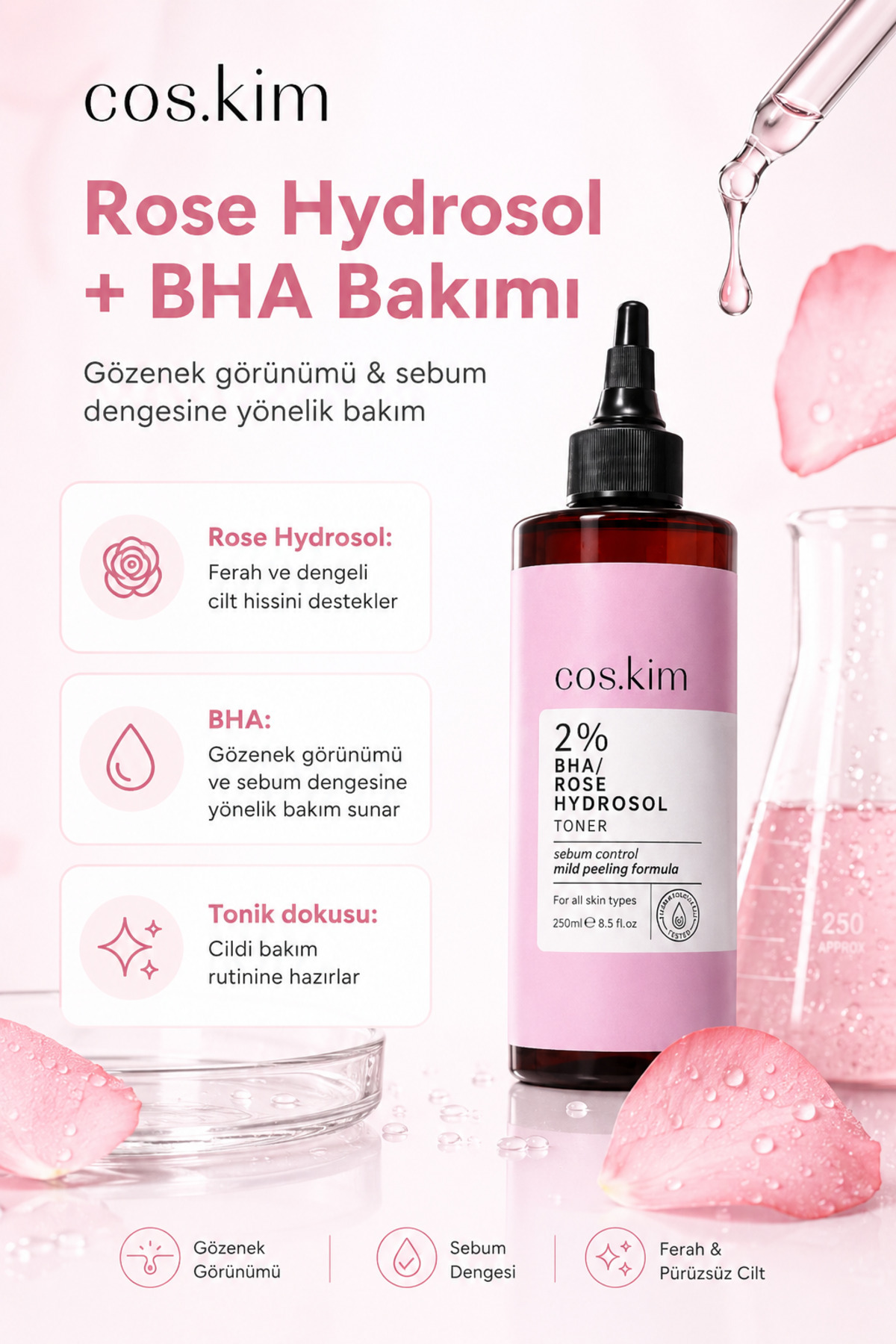 %2 BHA Gül Hidrosol Tonik Gözenek Sıkılaştırıcı Akne ve Siyah Nokta Karşıtı — MK004 — تصویر 4 از 9