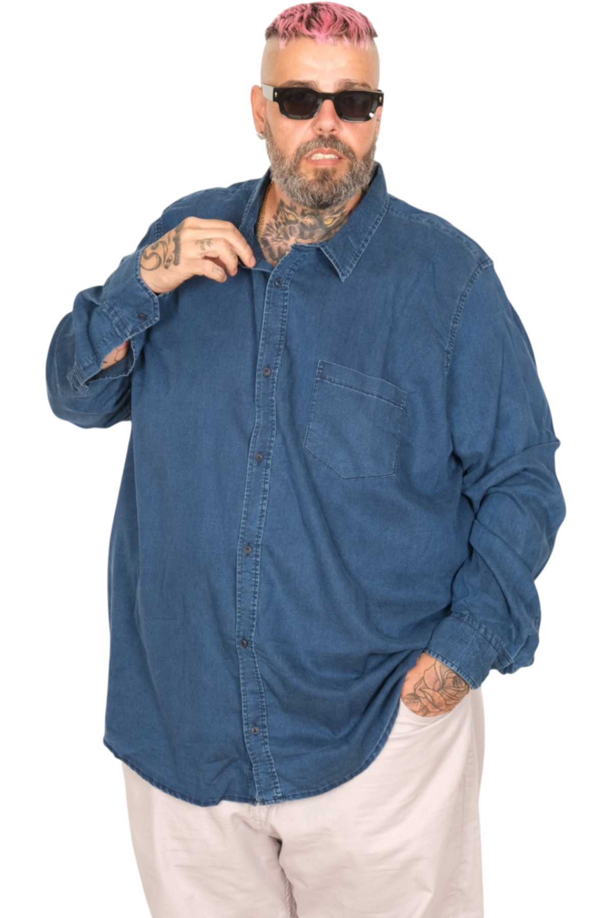 ModeXL Mode XL Büyük Beden Erkek Uzun Kol Kot Gömlek U24391 Lacivert görsel 3