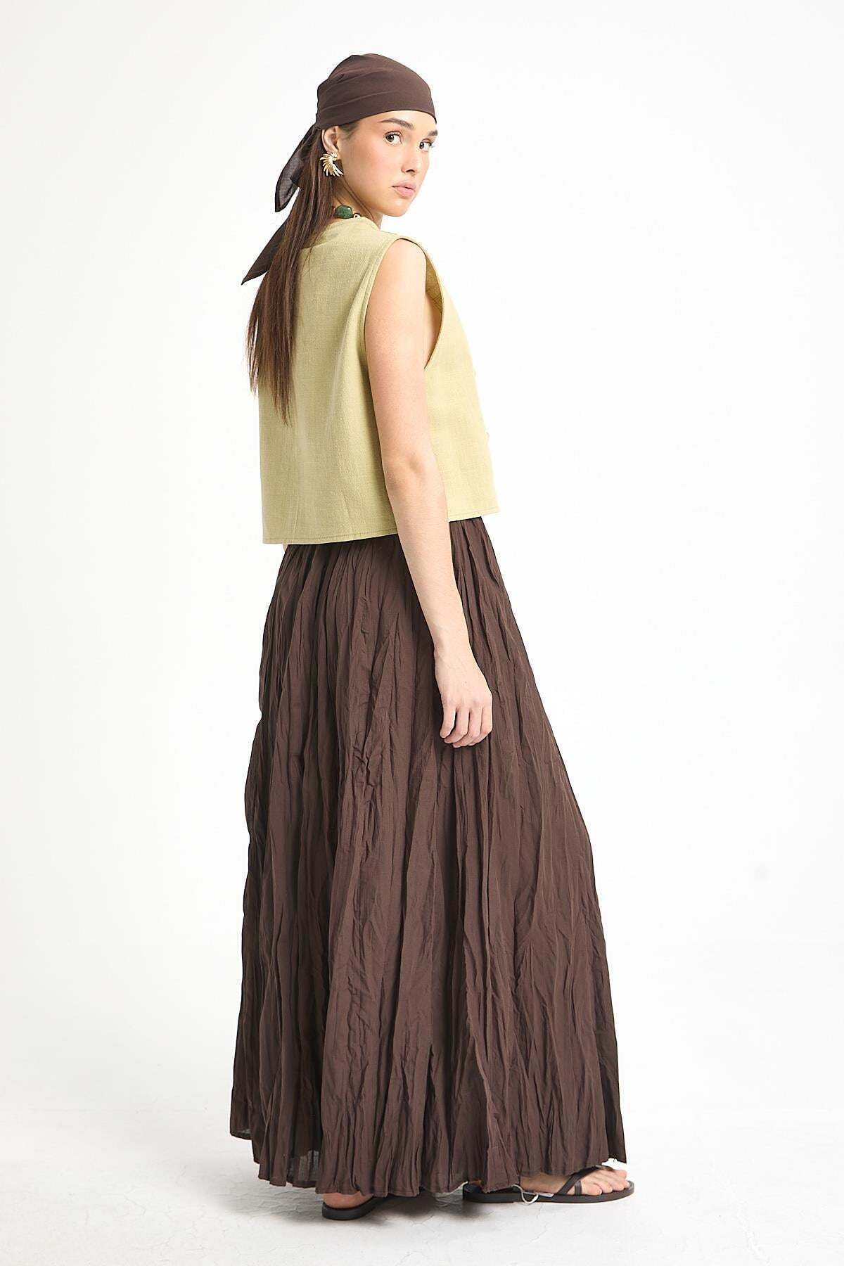 Yues Voile Shaved Skirt Brown 29062