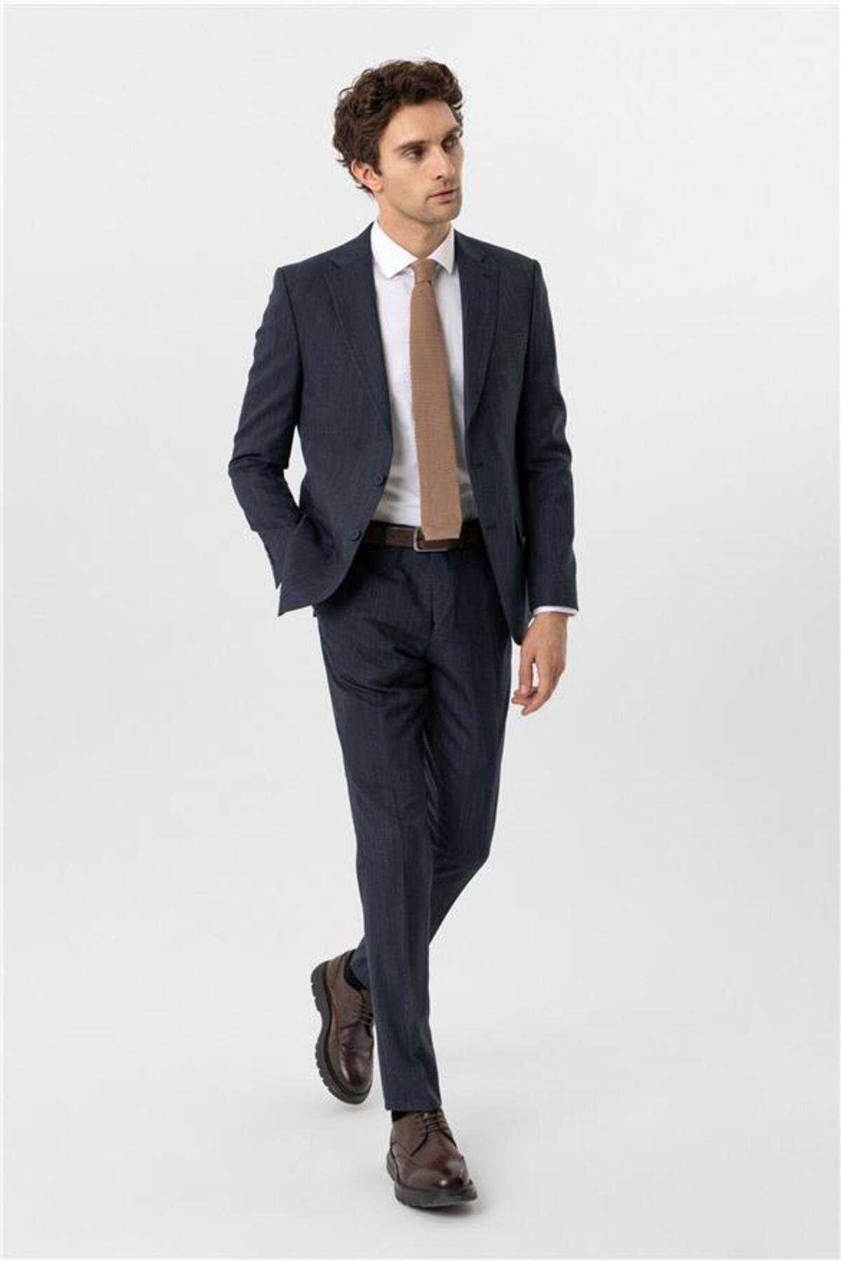 SÜVARİ Lacivert Slim Mono Yaka Yan Cepli 6 Drop Takım Elbise görsel 3