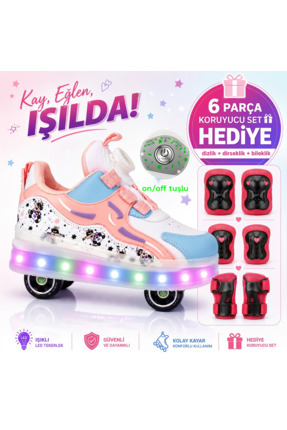 RGV PATENLİ IŞIKLI PEMBE SPOR AYAKKABISI 4 TEKERLEKLİ PATEN