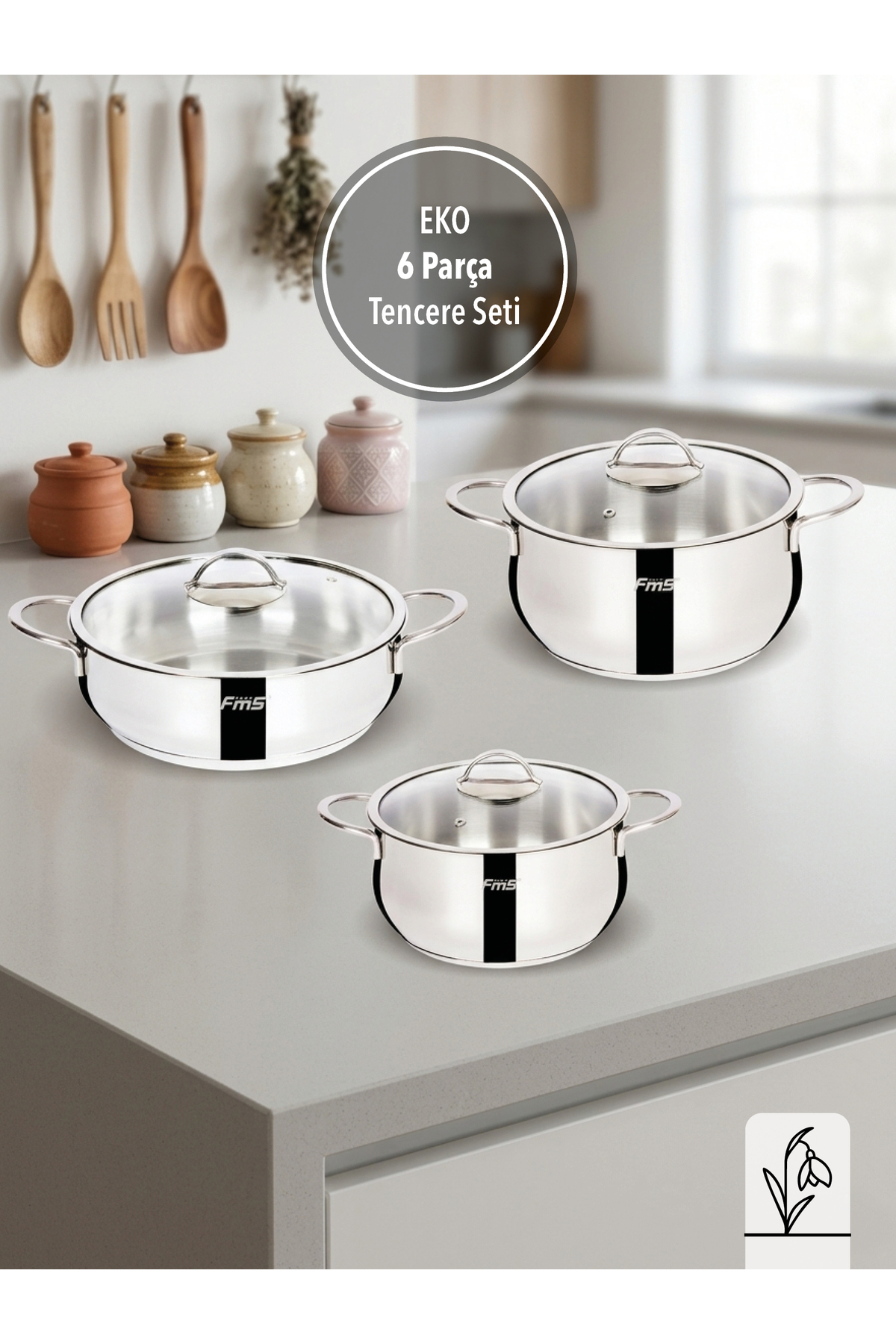 Eco 6 Piece Cookware Set | 18/10 Stainless Steel | Induction Compatible