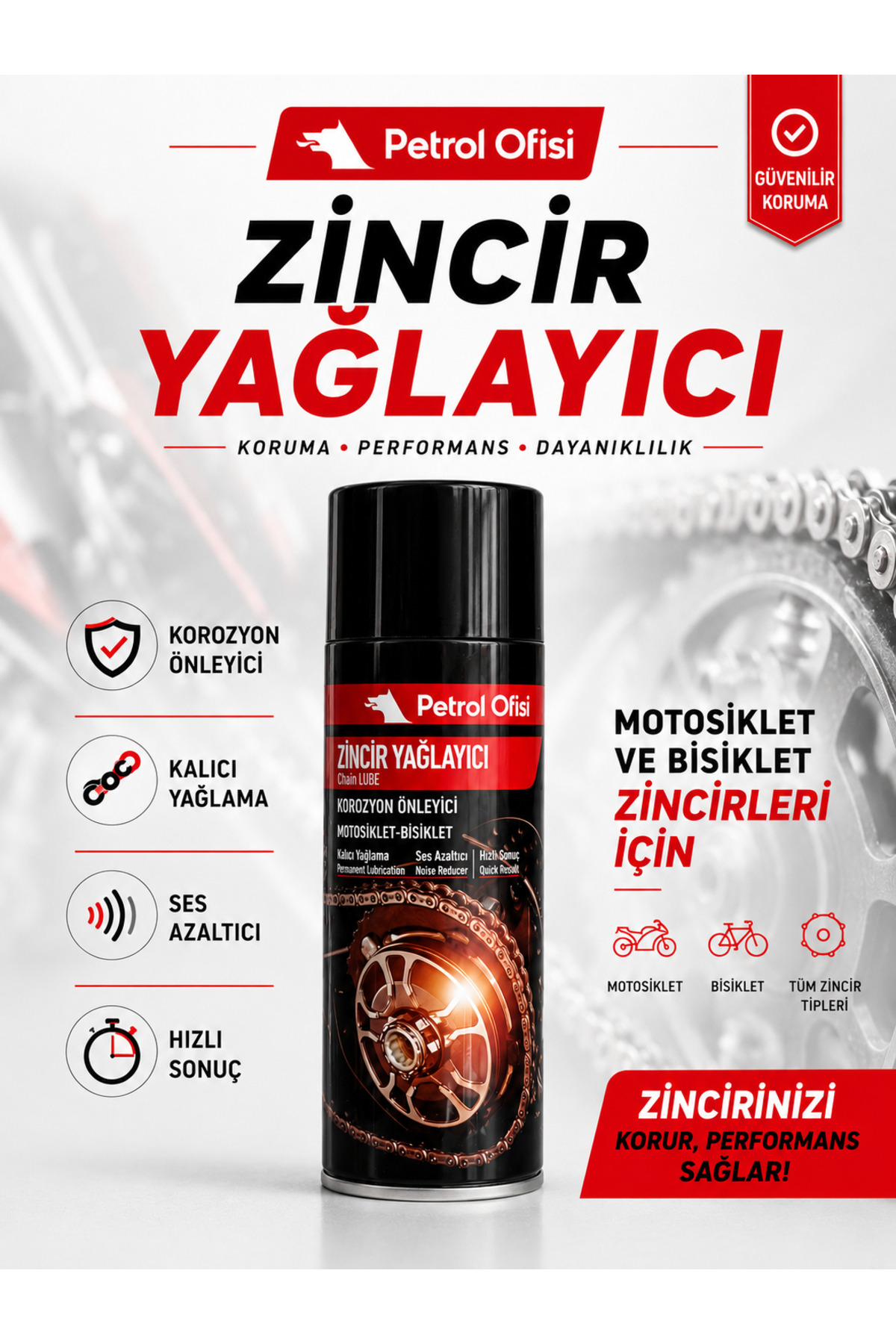 Petrol Ofisi Zincir Yağlayıcı 400 ml Motosiklet Bisiklet O-Ring X