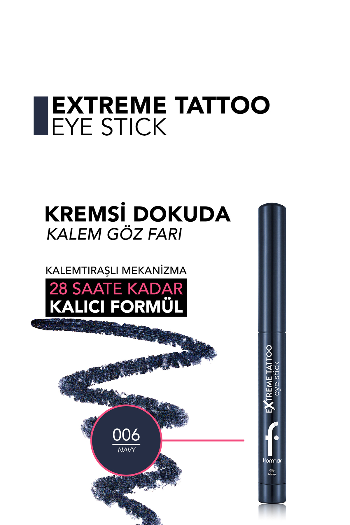 Extreme Tattoo Işıltılı Asansörlü Kalemtıraşlı Jel Göz Kalemi & Far Stick - 006 Navy — سرمه‌ای 10049 — تصویر 8 از 9