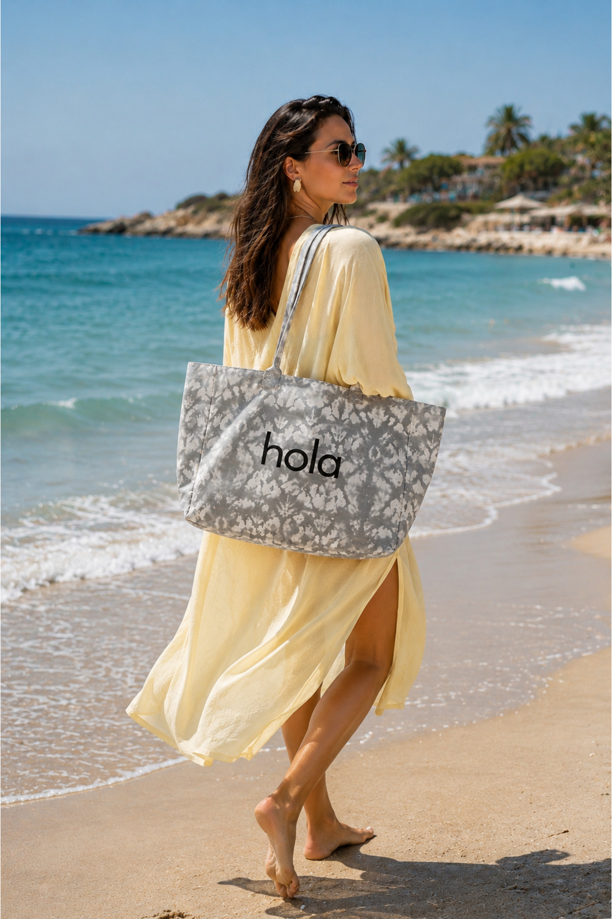 ICONE BAG Icone Gri Degrade Baskılı Kanvas Omuz Çantası, Gri Degrade Plaj Çantası, Plaj Çantası, Beach Bag görsel 3
