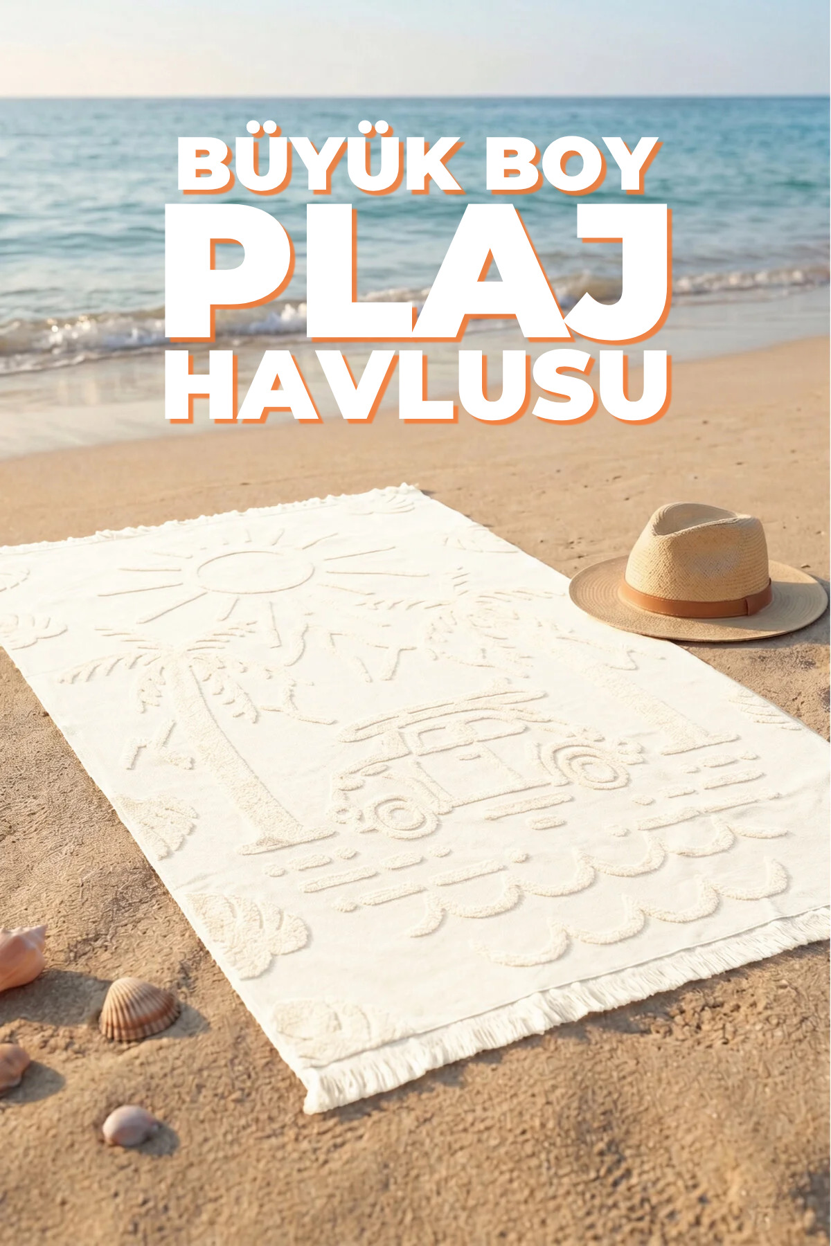 100% Cotton Jacquard, Embossed, Fringed Beach Towel | Pool, Turkish Bath, Bath Towel | Extra Soft, Water Absorbent, Quick-Drying