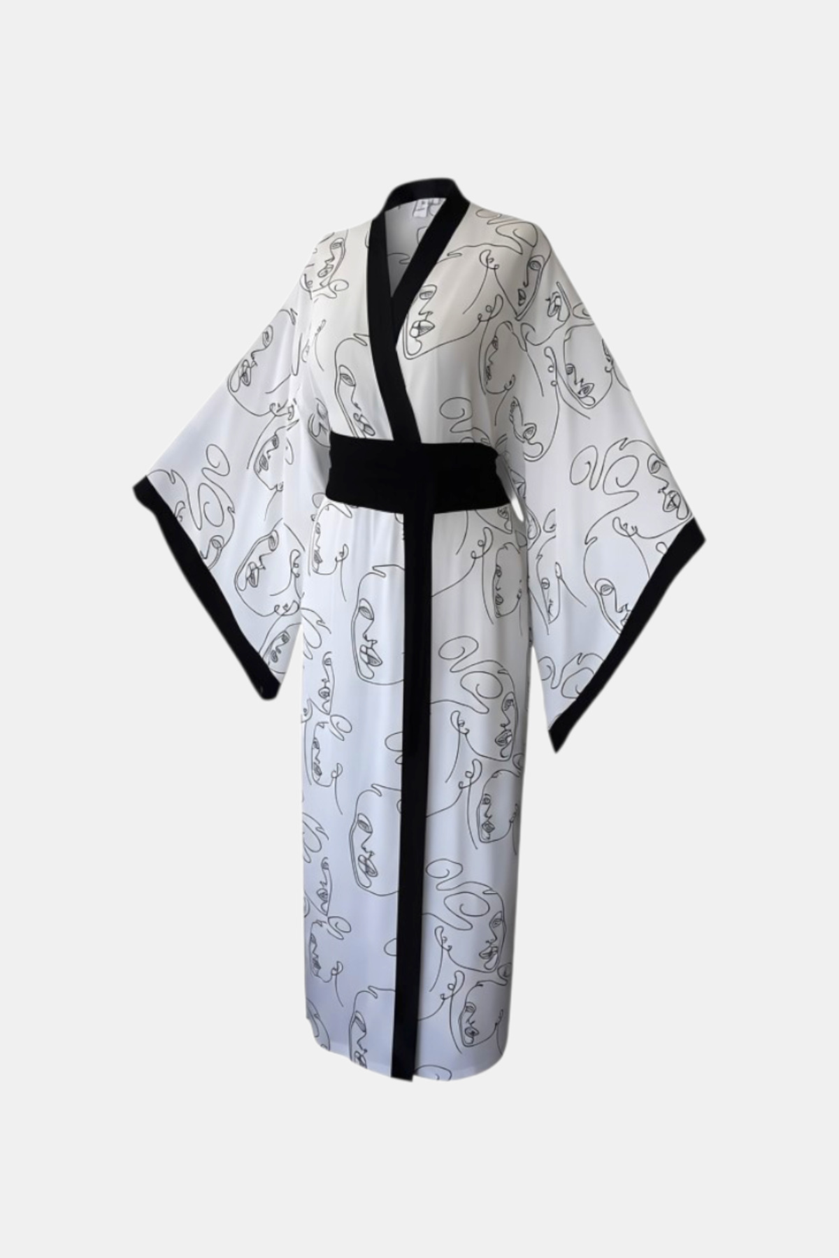 Sürreal Yüz Desenli Beyaz Kadın Kimono | 888Balance 4