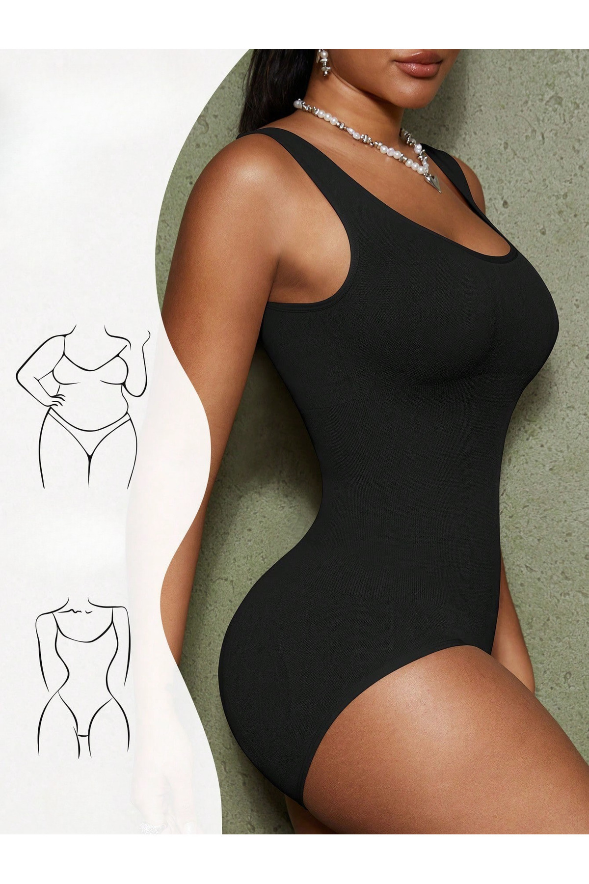 MİSTİRİK Morcia Model Kalın Askılı Seamless Toparlayıcı Ve Sıkılaştırıcı Çıtçıtlı Zıbın Korse Siyah Renk görsel 5