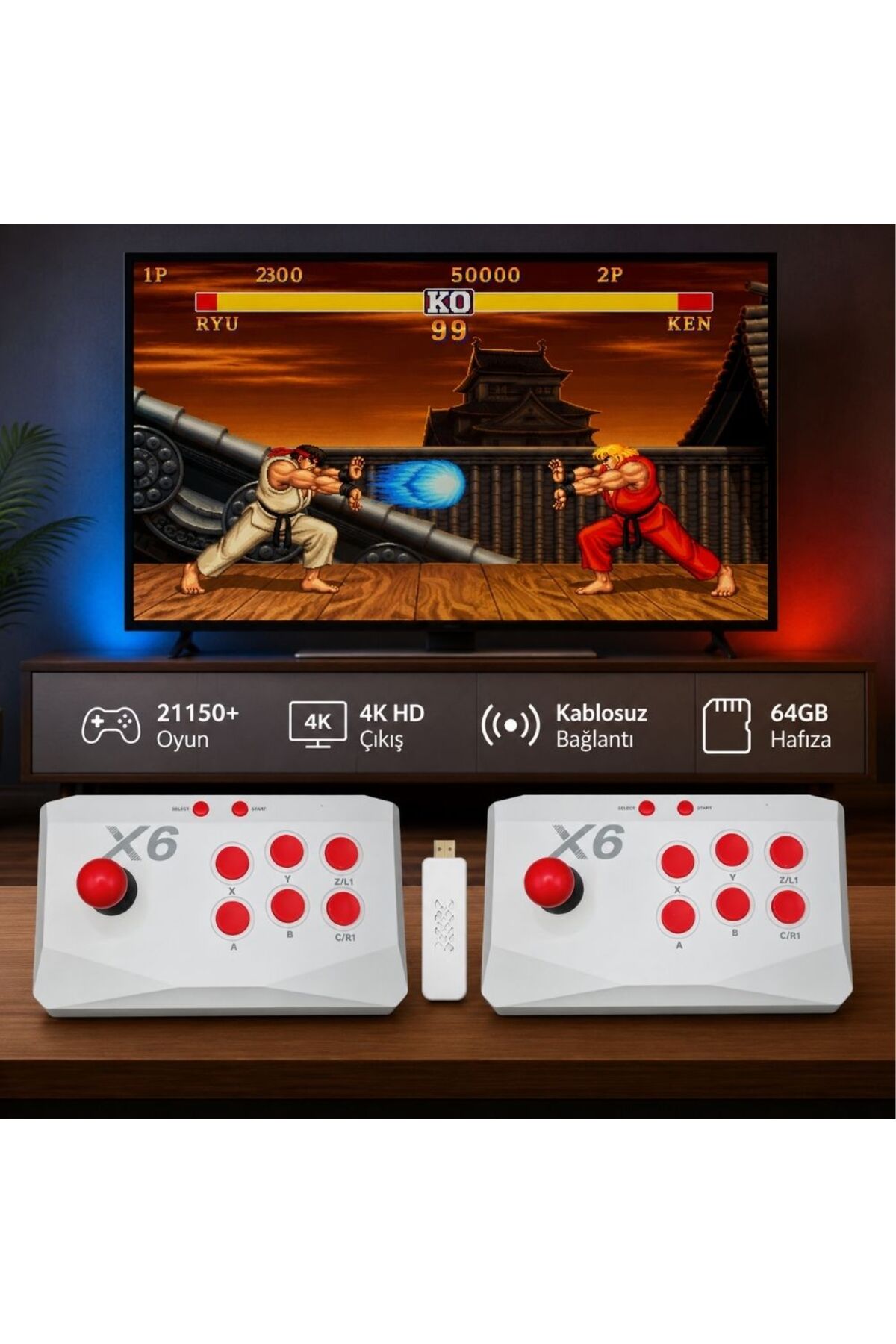 schitec X6 4KHD Kablosuz Çift Arcade Joystickli Retro Oyun Konsolu