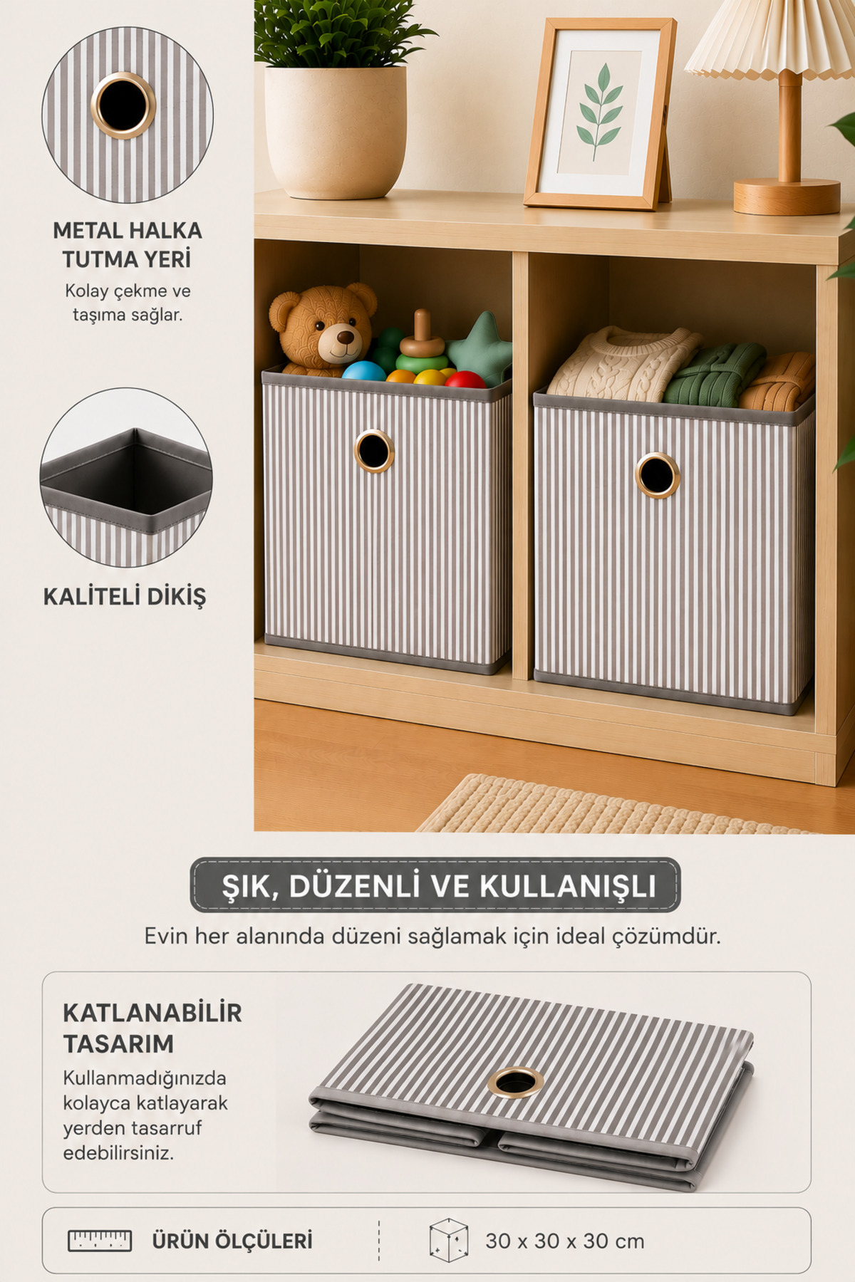 BEST CONCEPT 2 Adet Gri Çizgili Çok Amaçlı Dolap İçi Düzenleyici