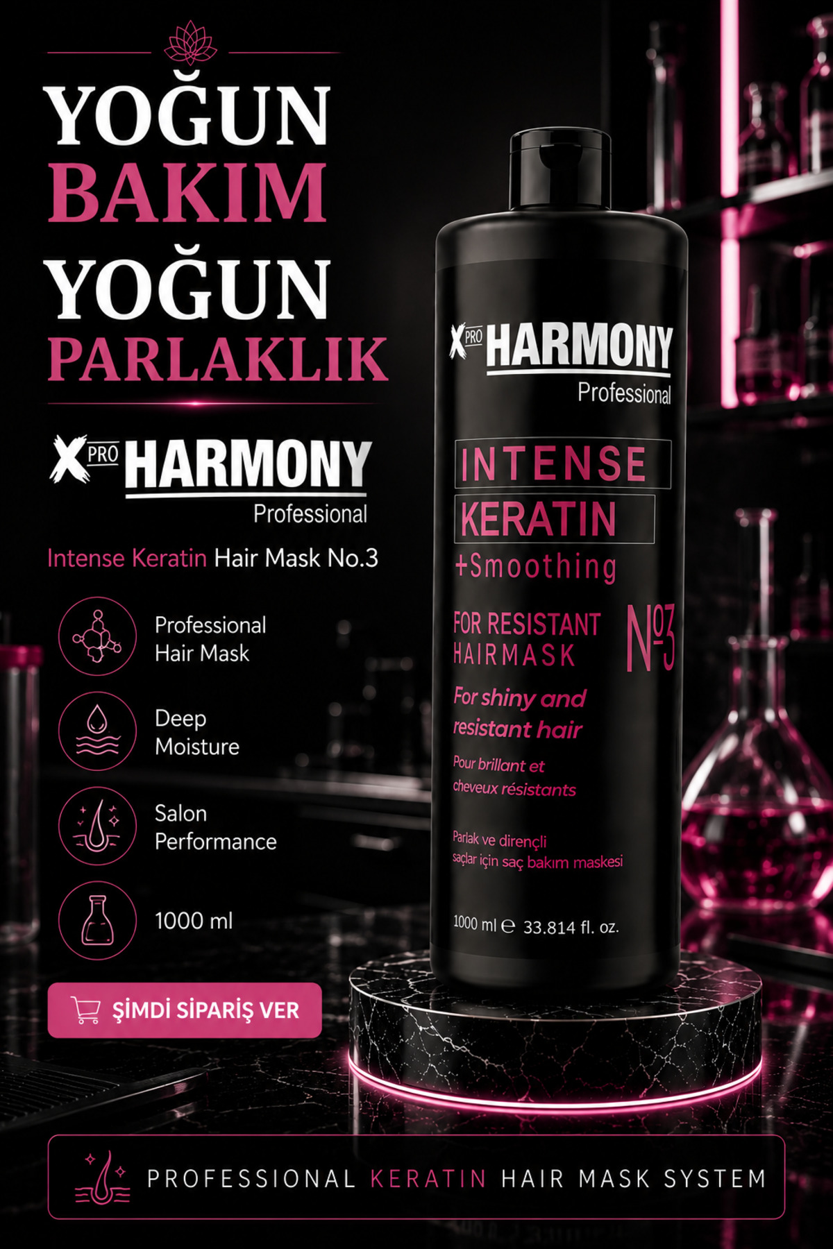 İntense Keratin No 3 Smoothing Hair Mask Maske 1000ml — XPH-8682887911345 — تصویر 8 از 8