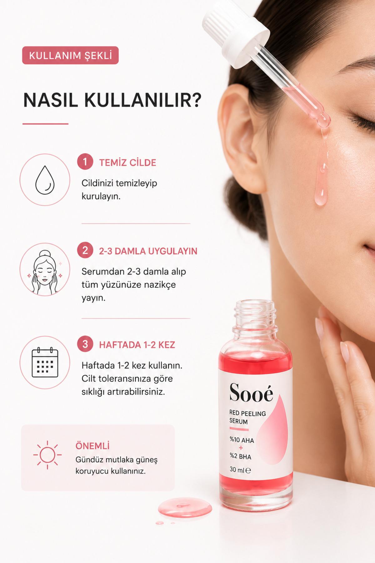 Kırmızı AHA BHA Peeling Serum 30 ml %10 AHA + %2 BHA, Glikolik Asit & Salisilik Asit, Leke Gözenek Akne İzi Karşıtı Yüz Serumu — sooo1 — تصویر 5 از 7