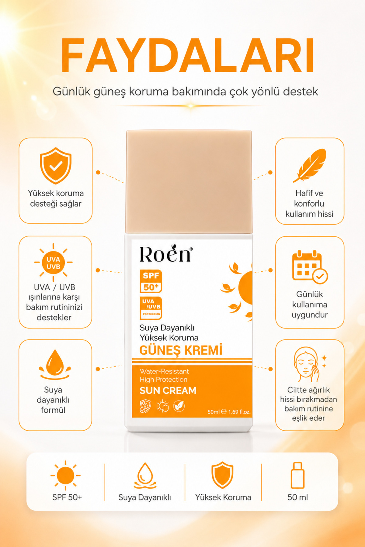 کرم ضد آفتاب با محافظت بالا، SPF 50، مرطوب کننده، مقاوم در برابر آب (2 عدد 50 میلی لیتر) — RNG048302 — تصویر 6 از 7