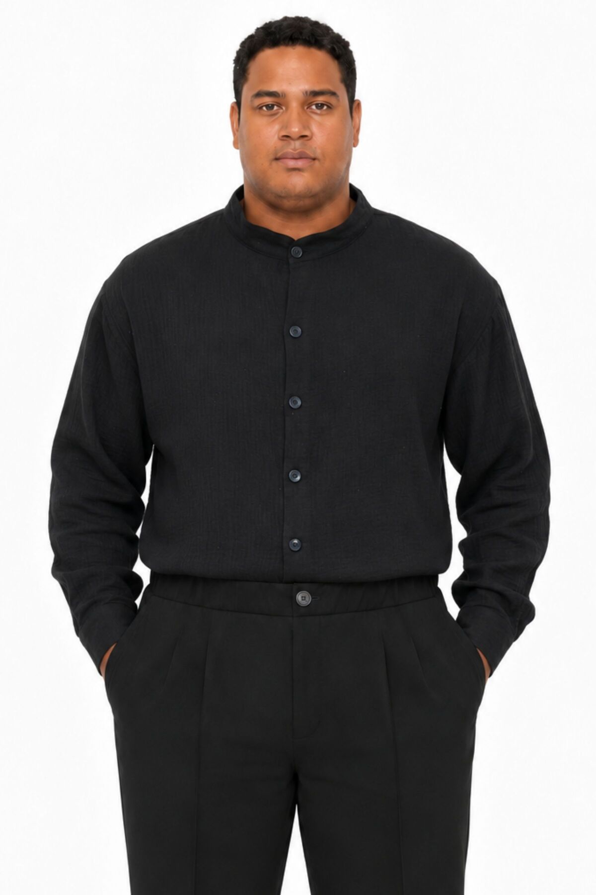 RELAXL 2XS-10XL %100 Pamuk Hakim Yaka Siyah Müslin Gömlek