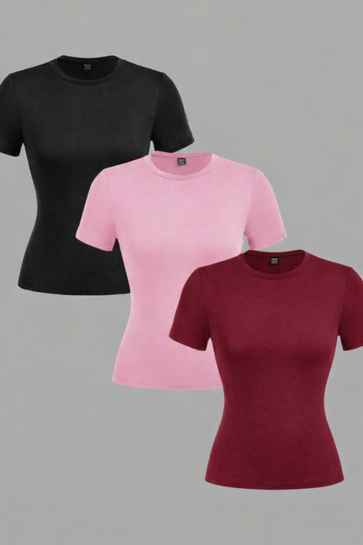 ÖZ PAMUK Cotton Soft Textured Natural Viscose Straight Cut Short Sleeve 3-Pack Crewneck Bluz-T-Shirt