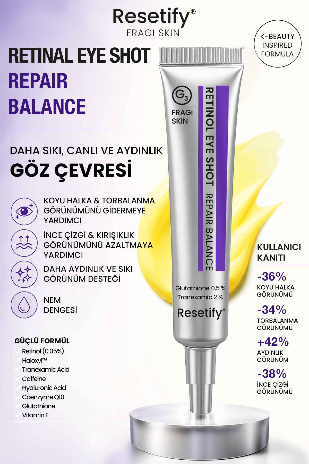 RESETIFY Retinol Eye Shot Göz Kremi 20 ML (Retinol %0,1 Tranexamic %2 Glutathione %05) — FP.33.01.116.001