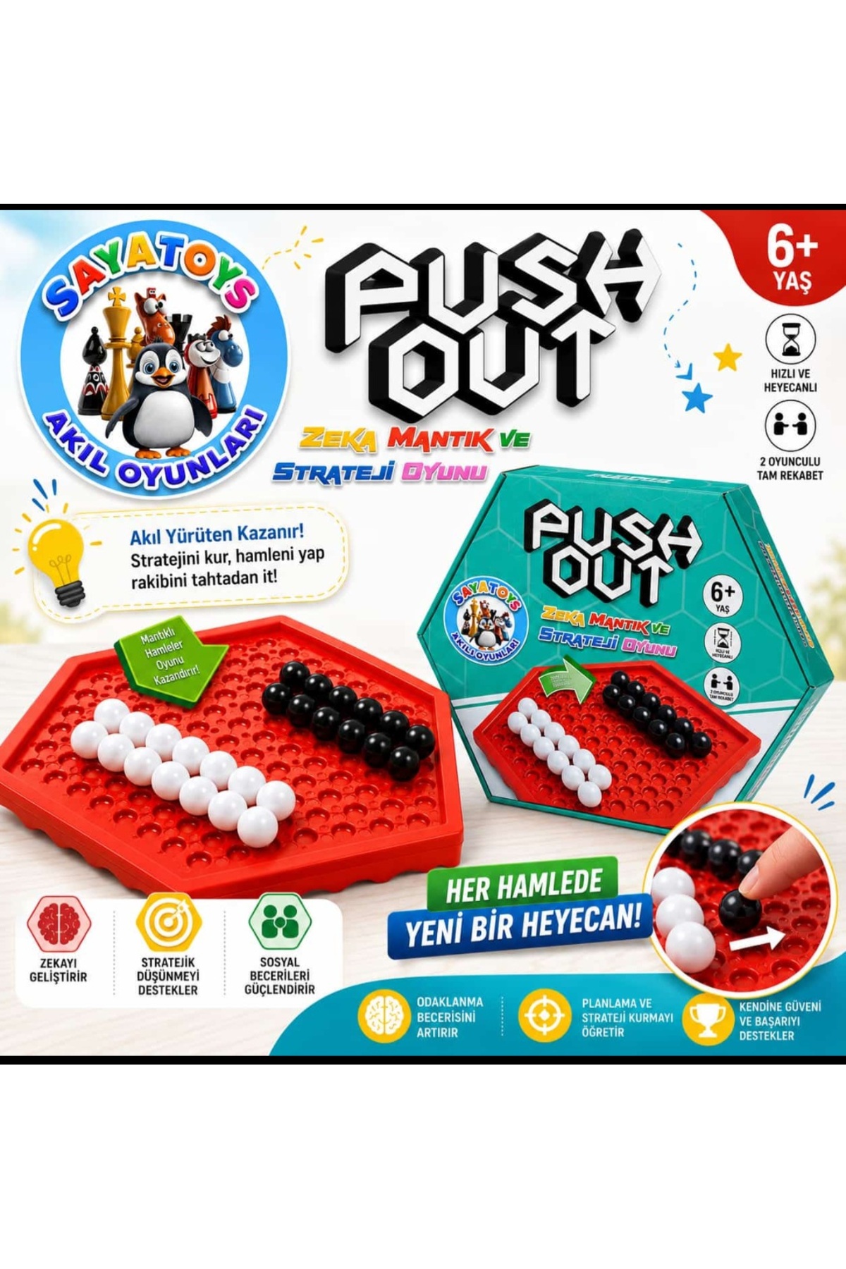 saya toys Abalone Push Out Zeka, Mantık ve Strateji Oyunu | Akıl Oyunu | Eğitici Oyun