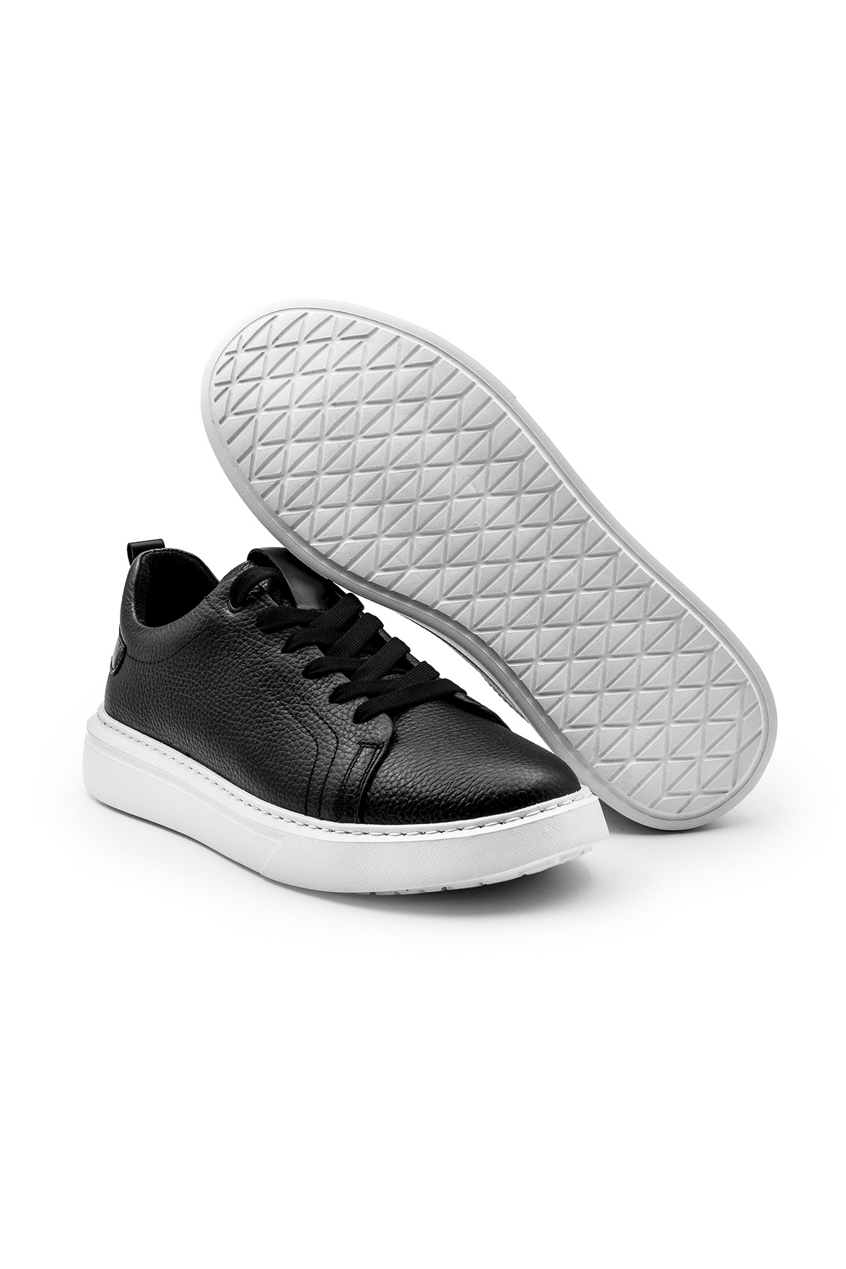 ventro Siyah 100%Hakiki Deri Erkek Spor Sneaker Ortopedik Tabanlı VT27 görsel 2