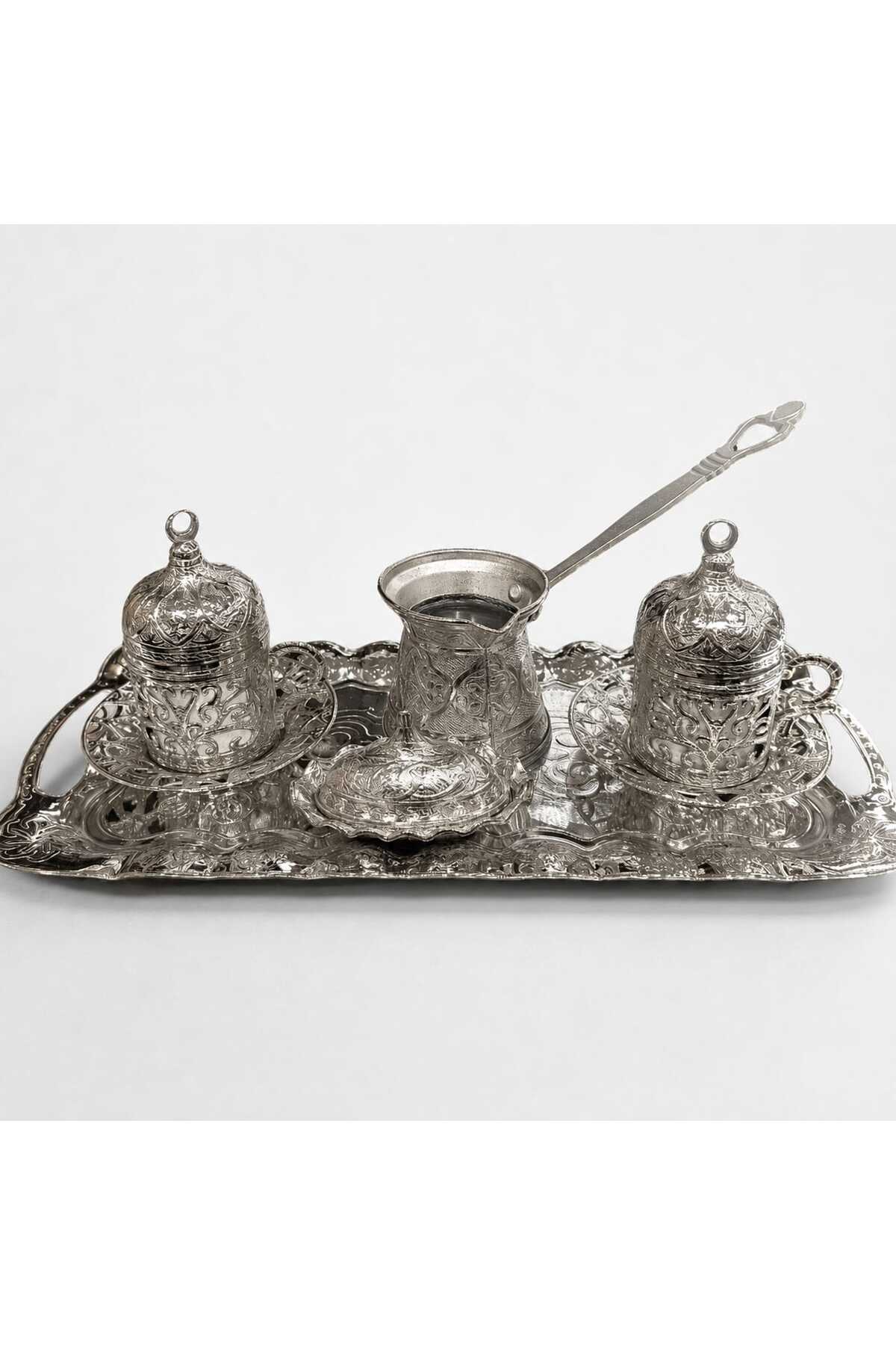 E orient Set of 2 Cups Patterned with Copper Ottoman Motif Turkish Coffee (Silver)