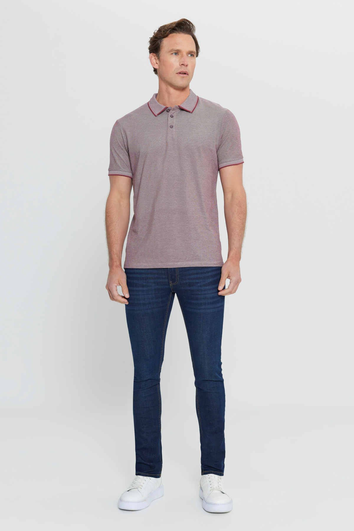 AC&Co / Altınyıldız Classics Erkek Çekmeyen Pamuklu Kumaş Slim Fit Dar Kesim Bordo Kıvrılmaz Polo Yaka T-shirt görsel 7