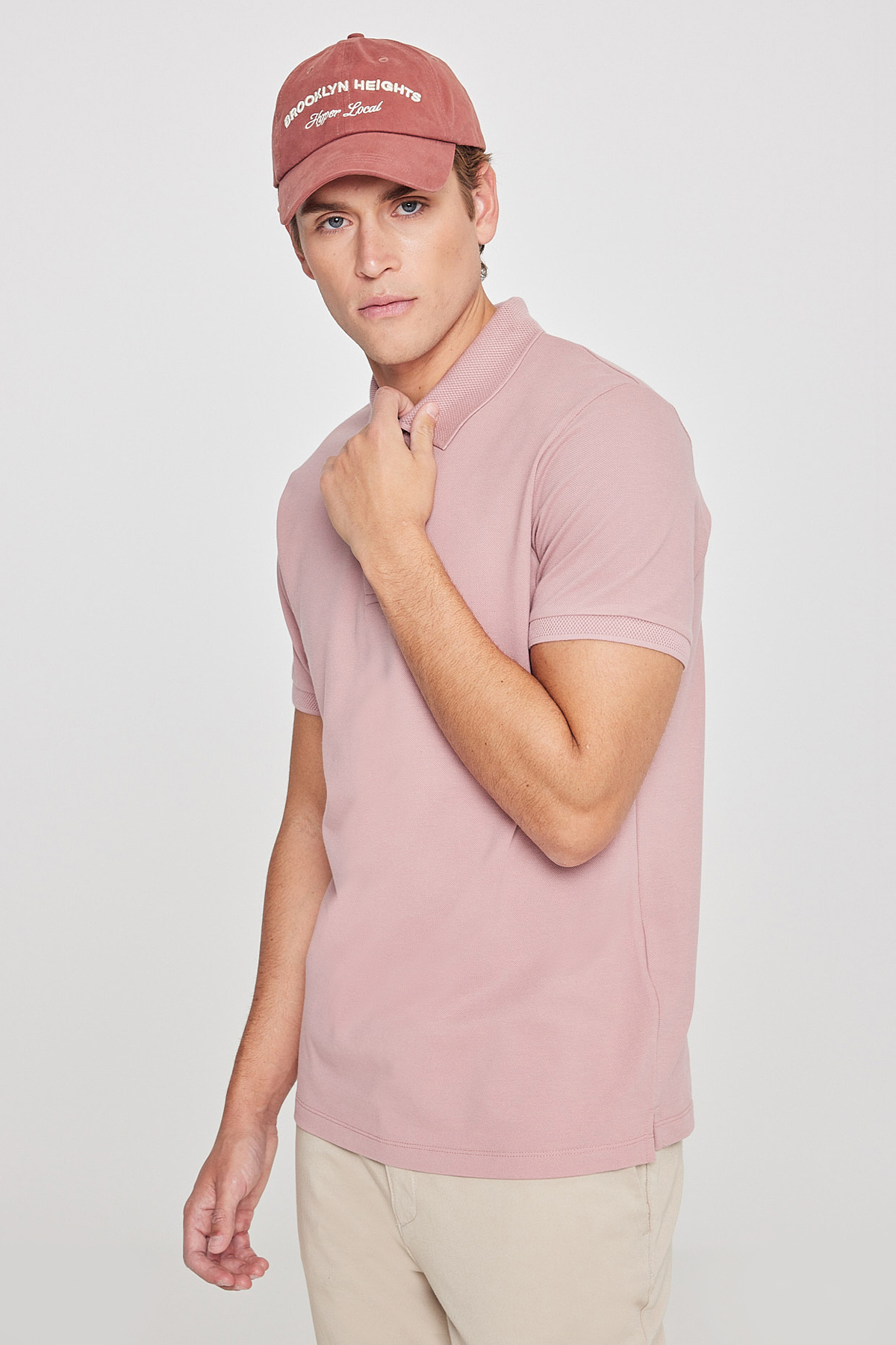 ALTINYILDIZ CLASSICS Erkek Gül Kurusu %100 Pamuk Kıvrılmaz Pike Polo Yaka Slim Fit Dar Kesim Tişört görsel 7