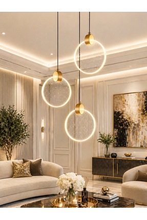 Buiva Luxury Aura Kristal Taşlı 3 lü Sarkıt Led Avize Power Led Salon Avize