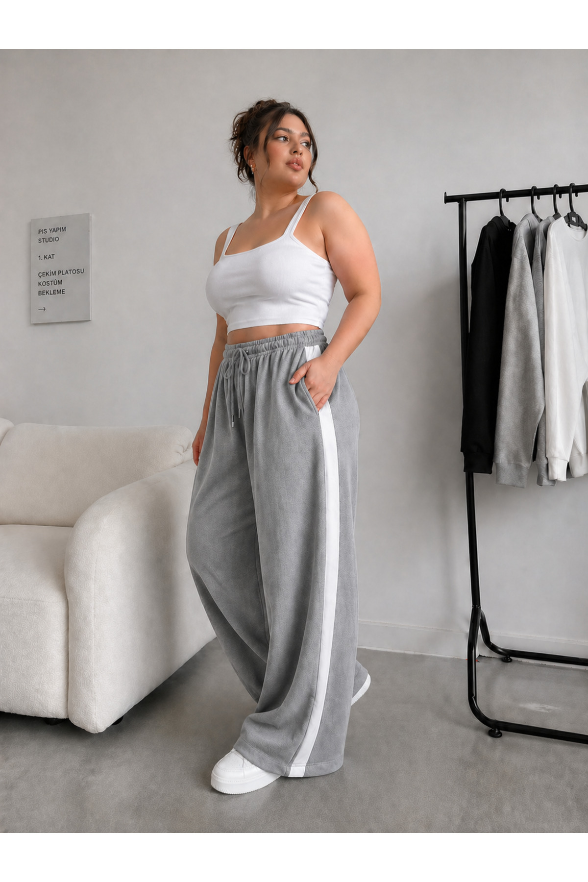 DAXİS Sportwear Company KADIN BAGGY BOL PAÇA ŞERİT DETAYLI EŞOFMAN ALTI