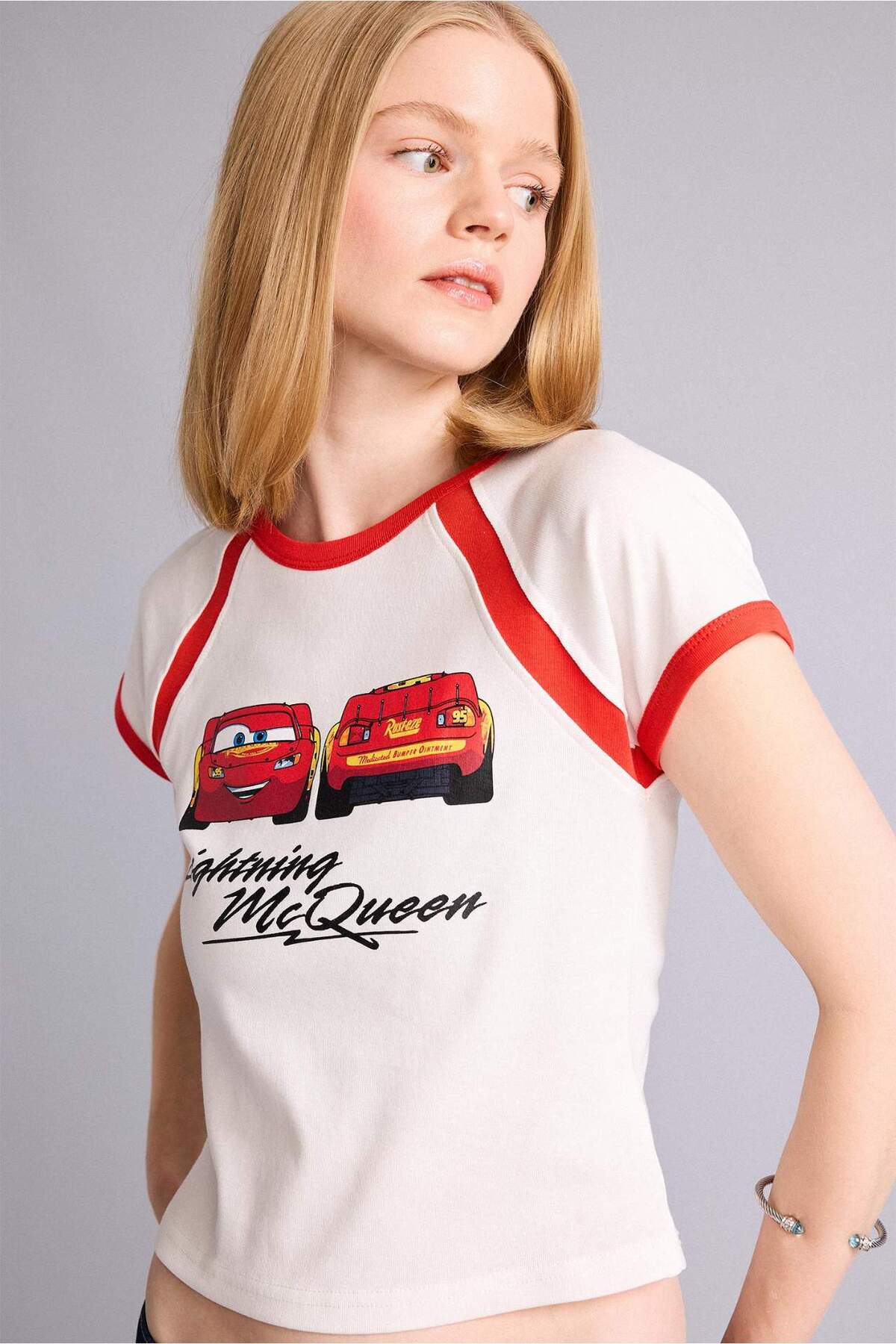 Defacto 100% Cotton Cars Fitted Crew Neck Printed Ribbed Short Sleeve T-Shirt H6822Ax26Sm