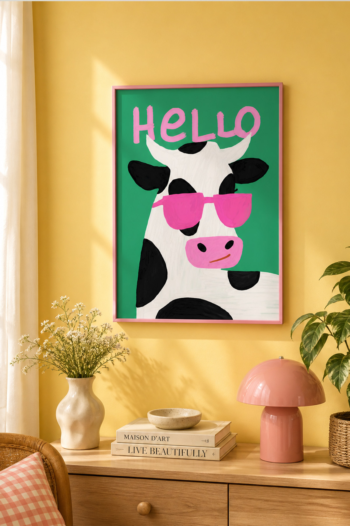 Mizahi İnek İllüstrasyon Tablo Poster Modern Duvar Dekoru Çerçevesiz