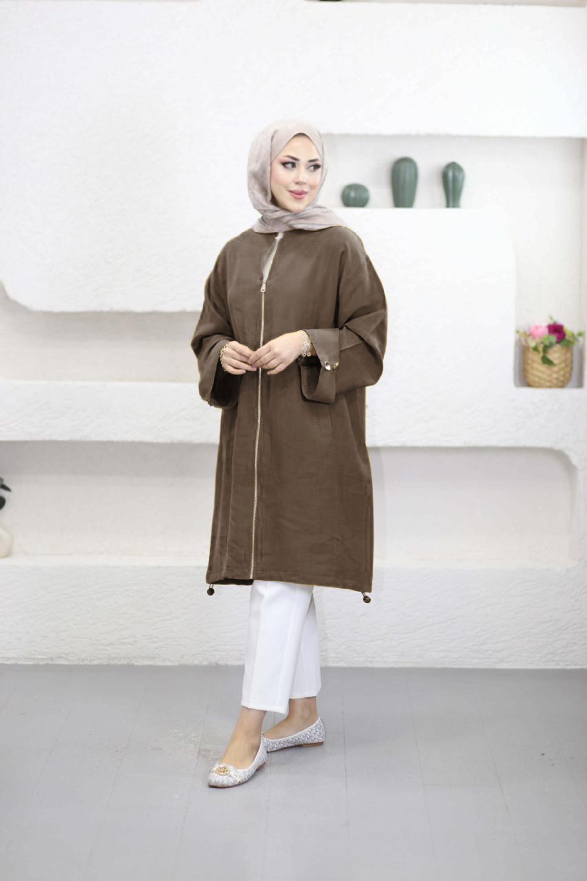 Suede Style 6346 - Rahat Fermuarlı Cepli Kol Düğme Detaylı Uzun Tunik görsel 2