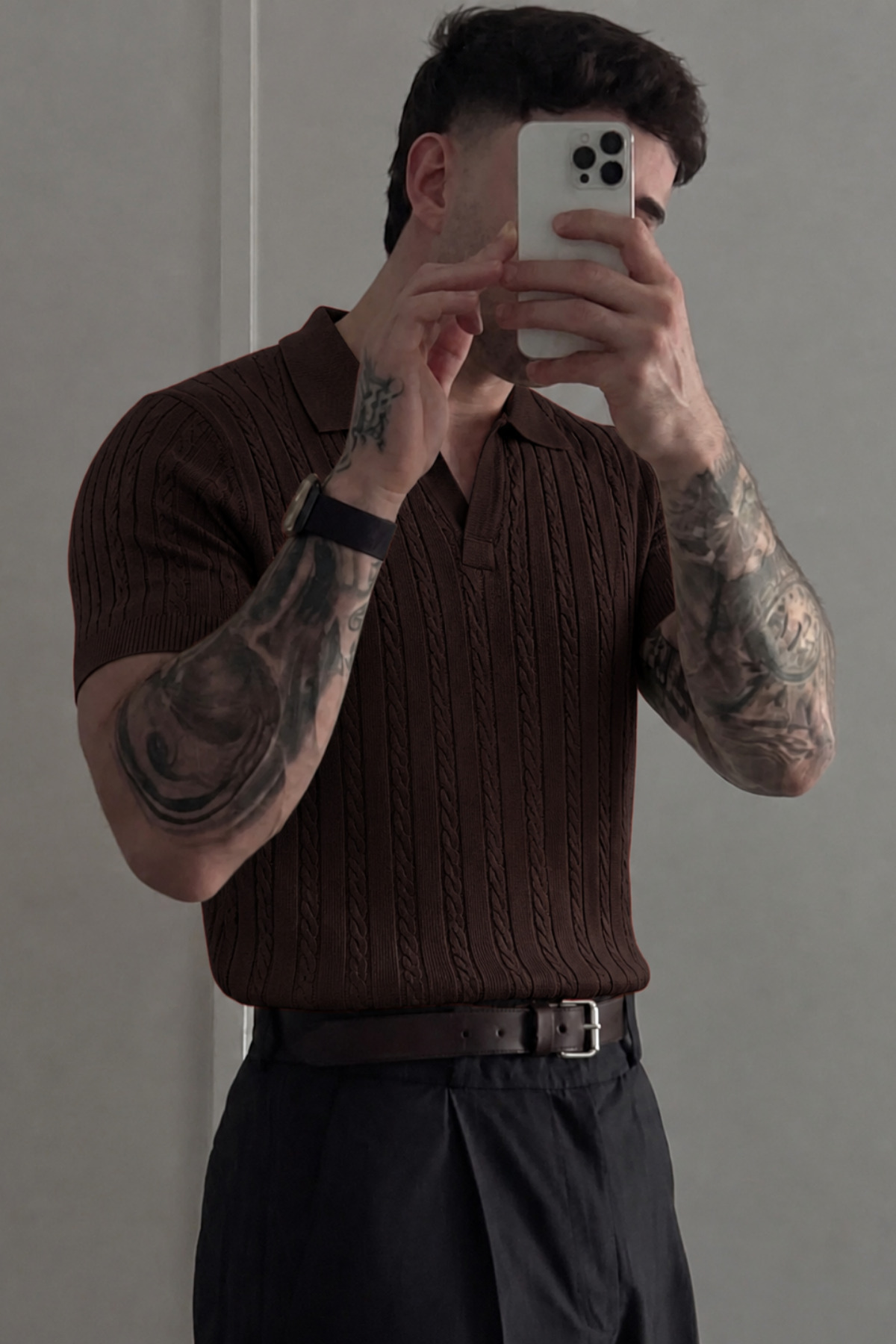 COOL TARZ Men's Old Money Knitted Polo Collar Knitwear T-Shirt