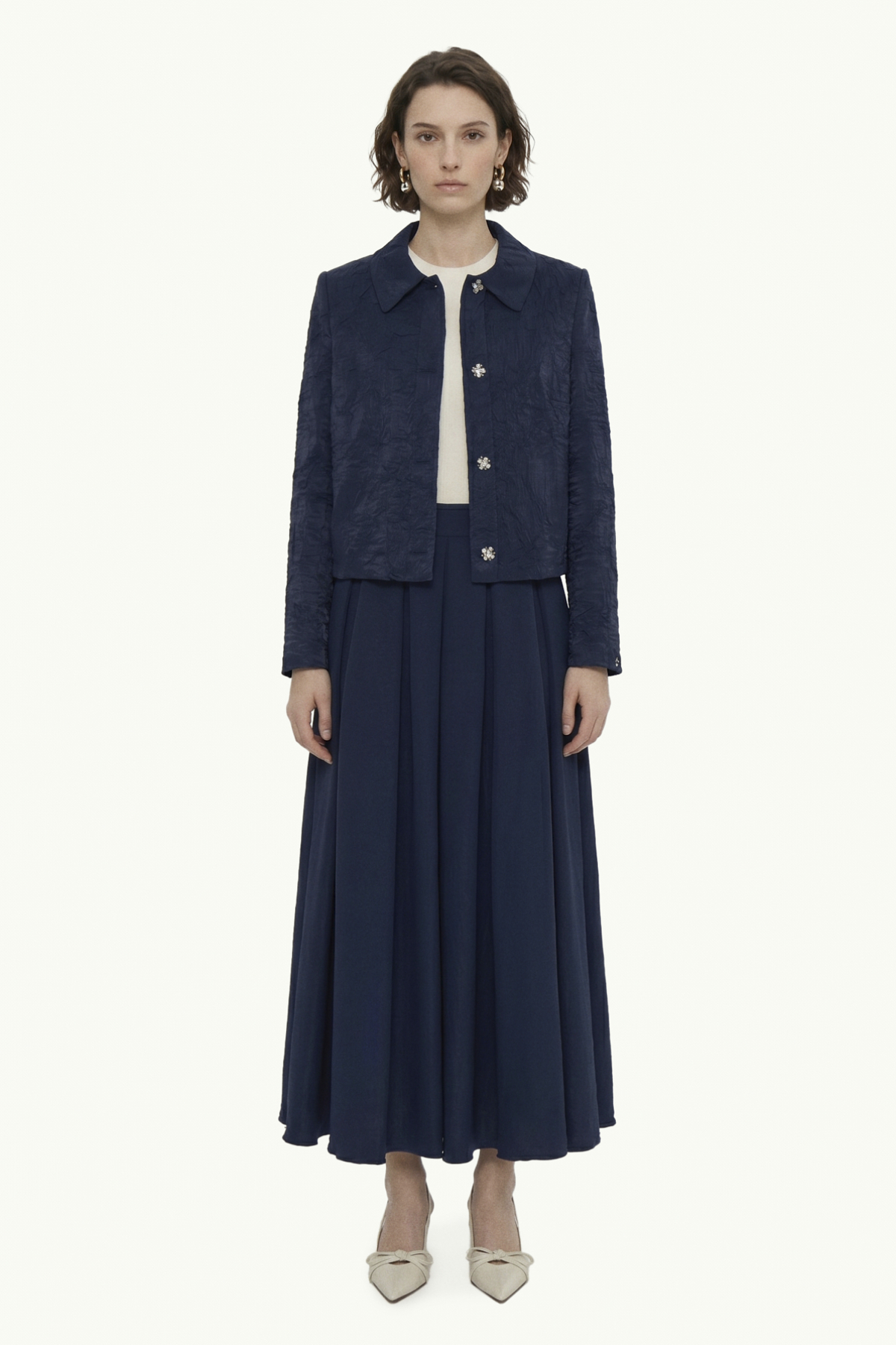 Zühre Jacquard Stone Buttoned Shirt Collar Navy Blue Suit 1656
