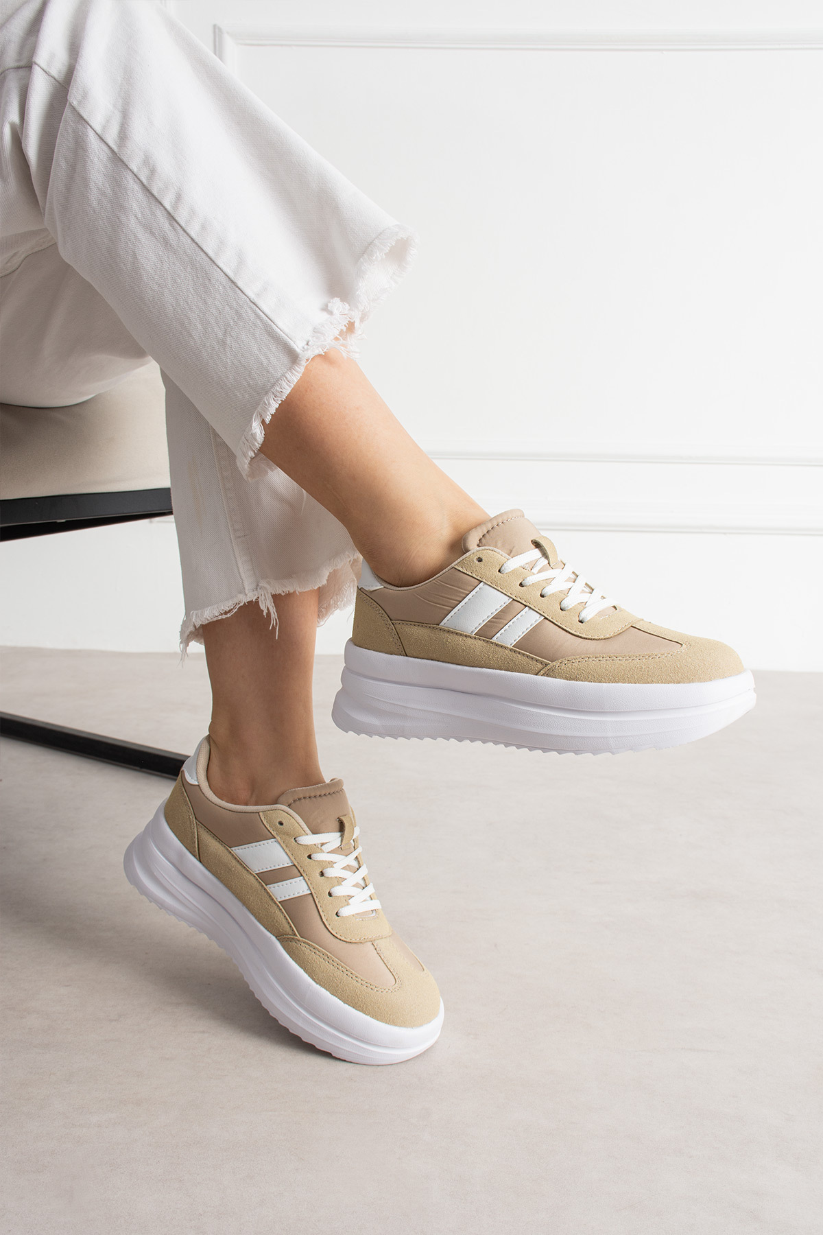 Beige Women's High Casual Sneaker Shoes