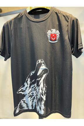 CLAW UP WORK Bozkurt Temalı Pvc Türkiye Arma Siyah Yırtmaçlı T-shirt
