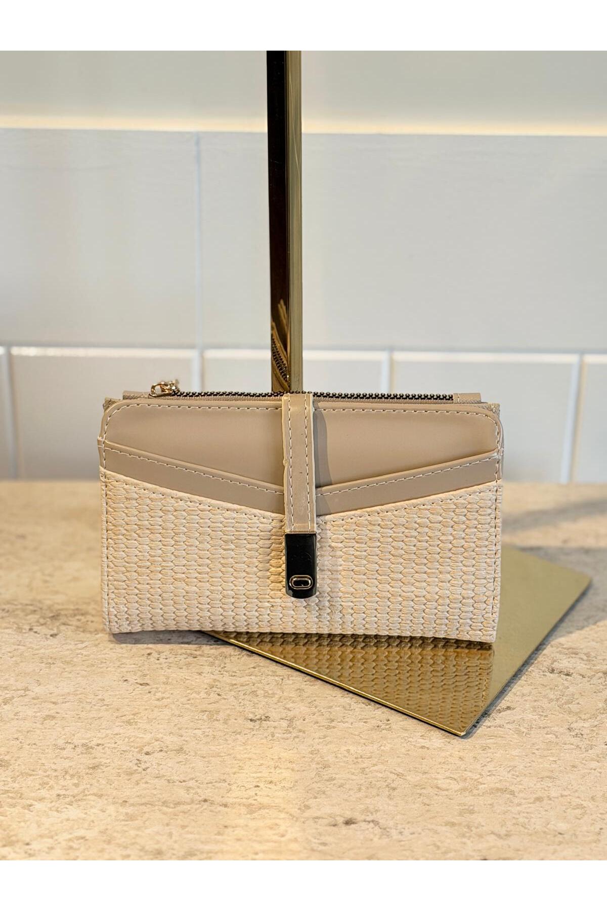 Women's Faux Leather Wallet with Straw Texture