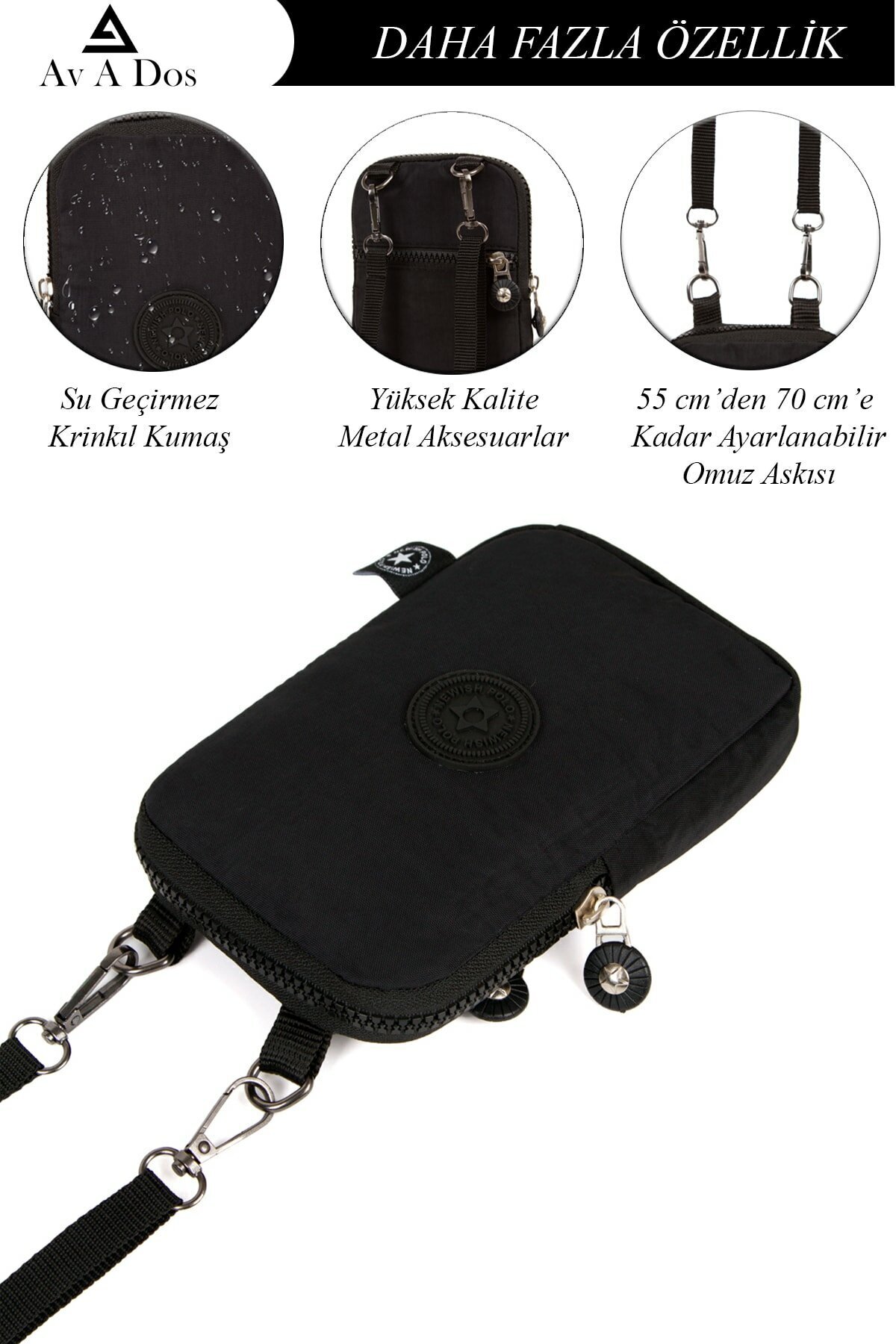 Newish Polo 2'li Kadın Su Geçirmez Mini Telefon Cüzdan Ve Pasaport Boyun Askılı Çapraz Omuz Çanta görsel 4