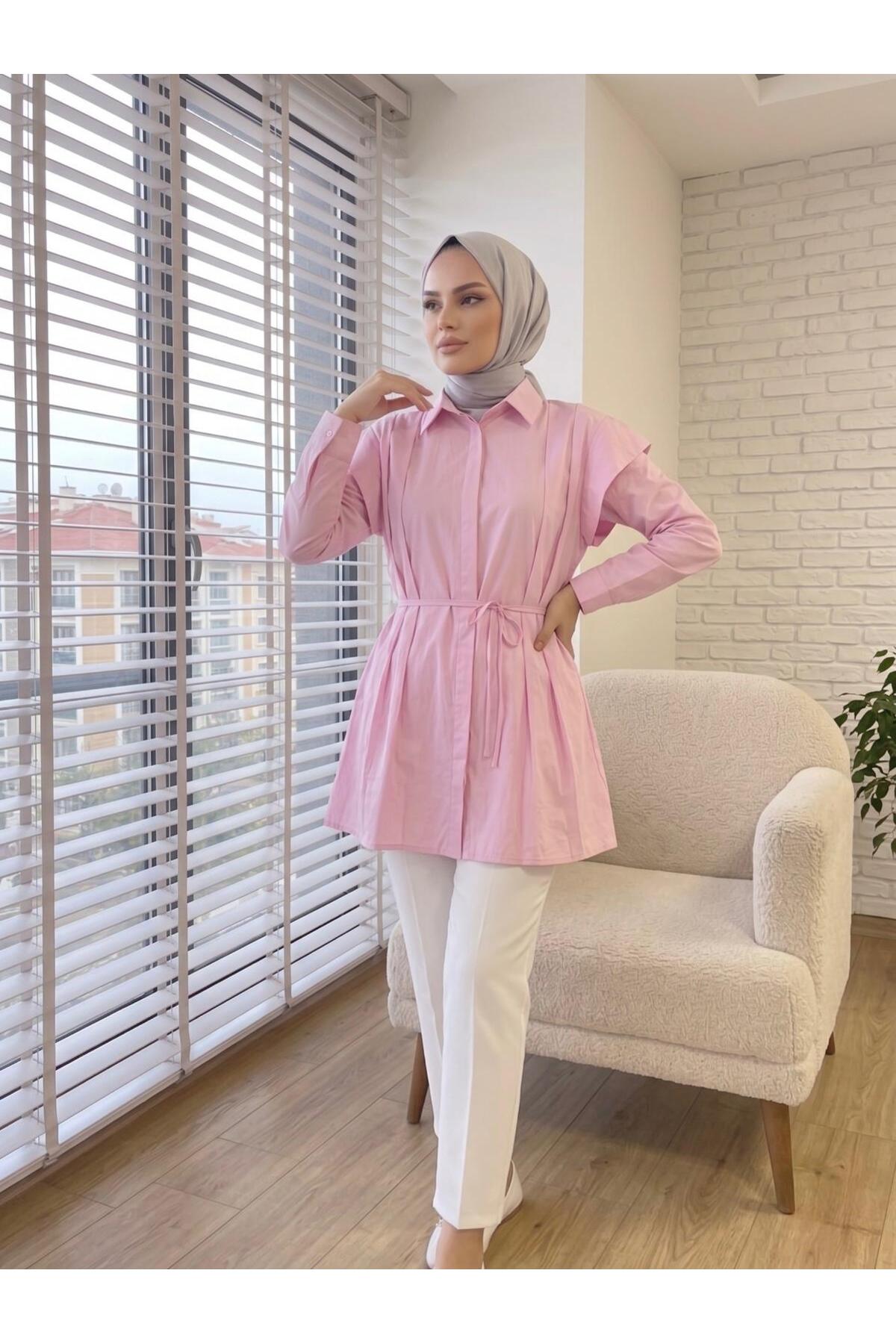 Women's Tied Pleated Poplin Shirt