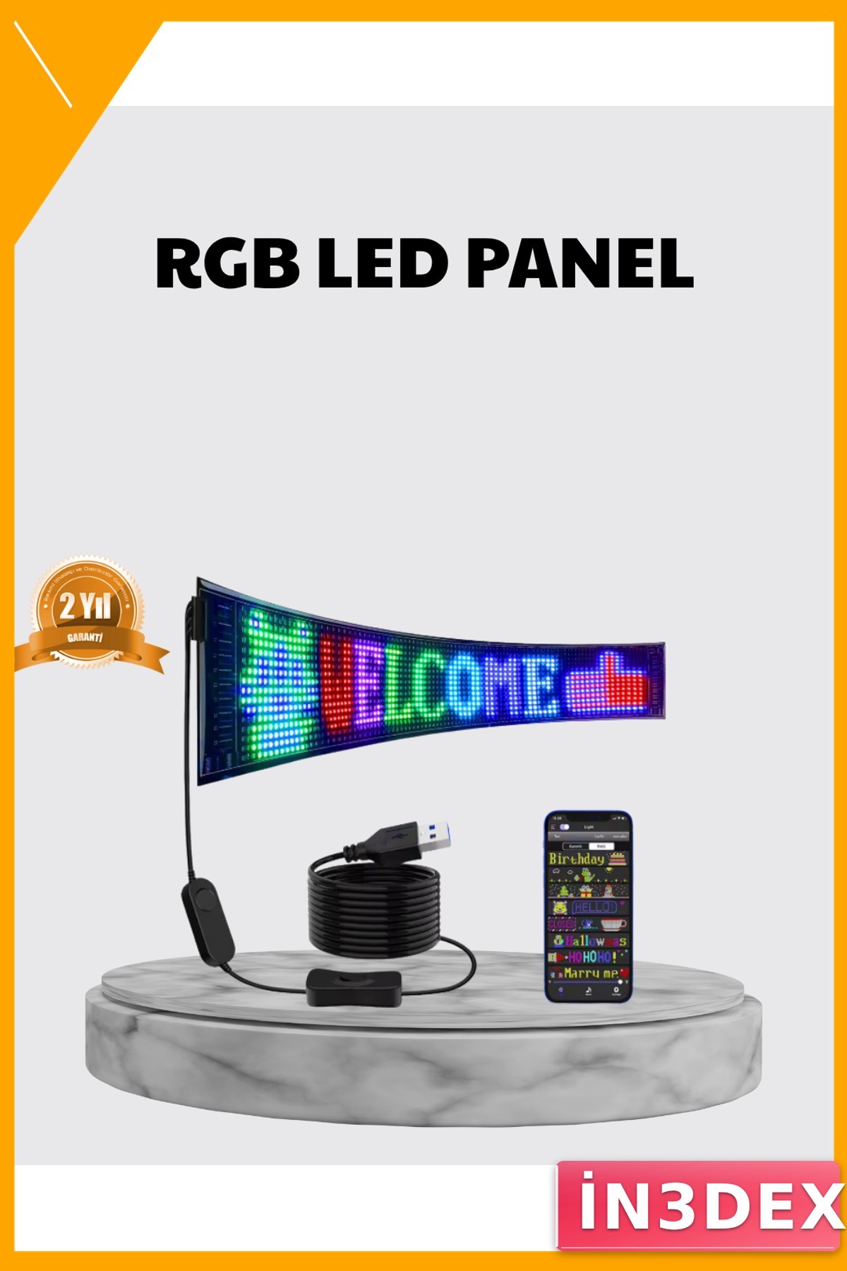 USB Kumandalı RGB LED Panel 3/4m Animasyonlu Yazı ve GIF Gösterimli Akıllı Lamba