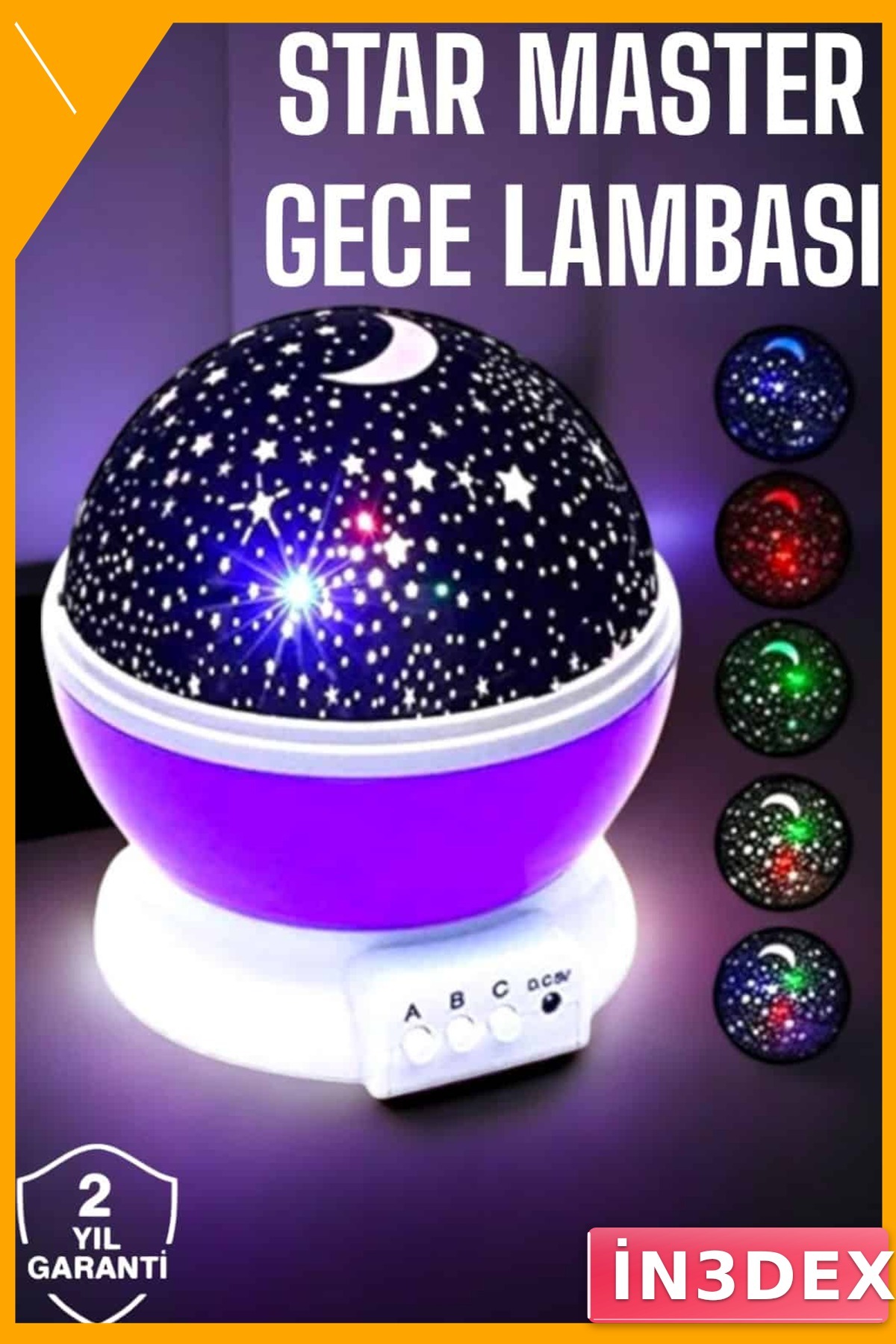 Yıldızlı Gökyüzü Projeksiyon Gece Lambası Mavi Mor Işık