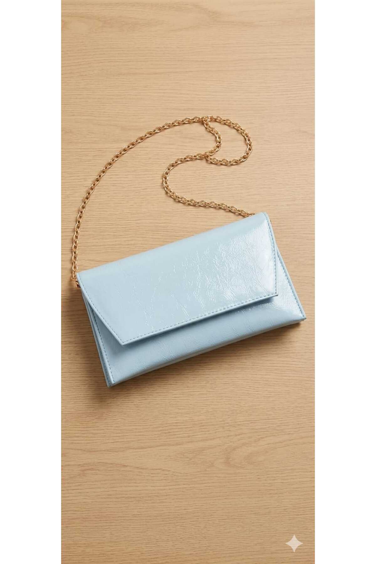 themoiss THE MOİSS BEBE MAVİSİ Çanta Deri Görünümlü Zincir Askılı Kadın El ve Omuz Çantası, Şık Portföy Clutch