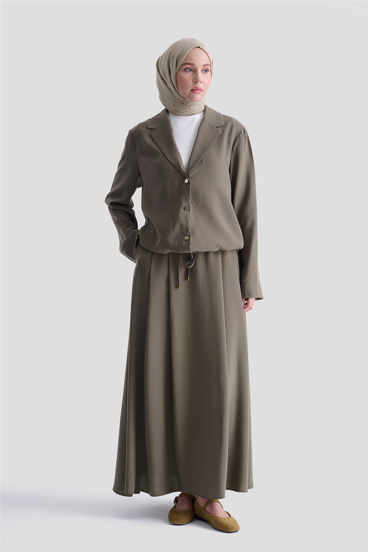 Armine Kupra Effect Jacketed Suit Khaki