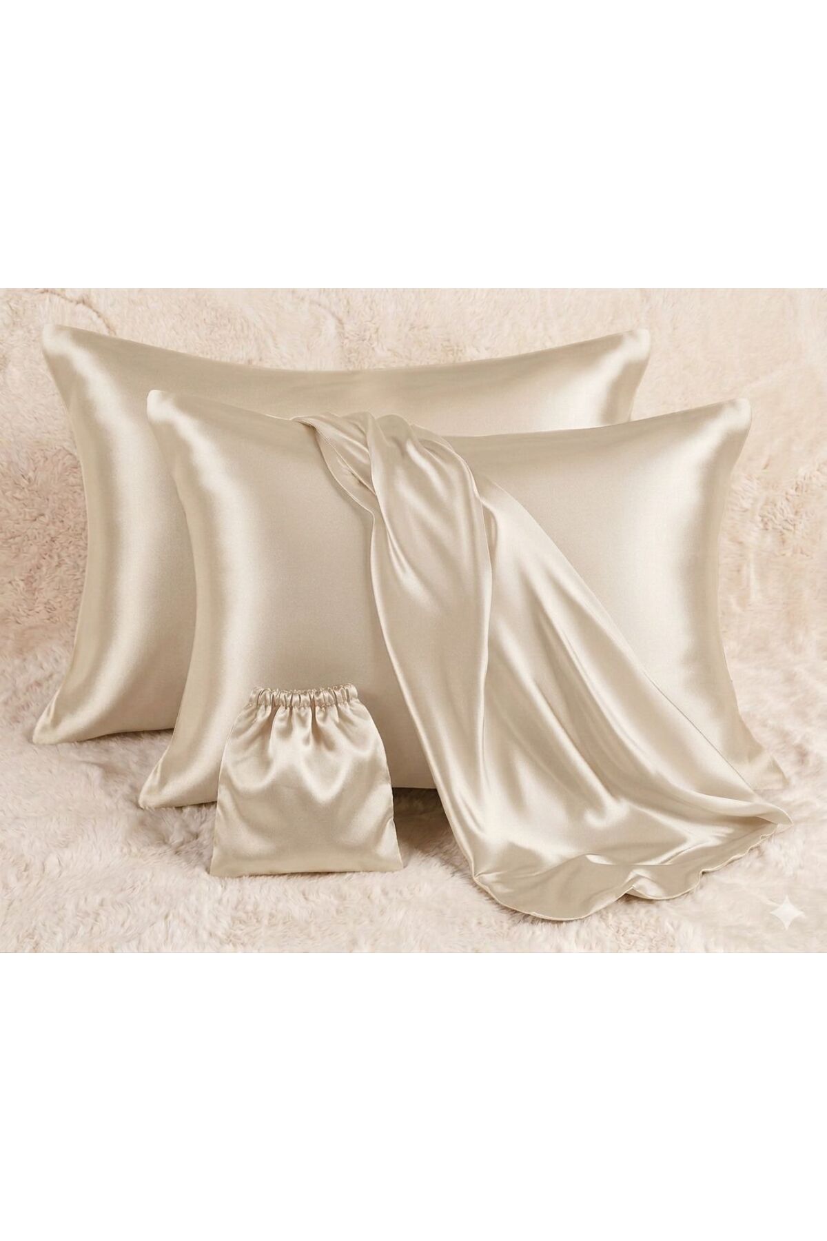 Satin Pillowcase Beige 100% Viscose 50x70 Pair