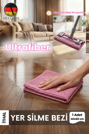 Ellesill İthal Ultrafiber Yer Silme Bezi ve Yüzey Temizlik Bezi Pembe Renk Be...